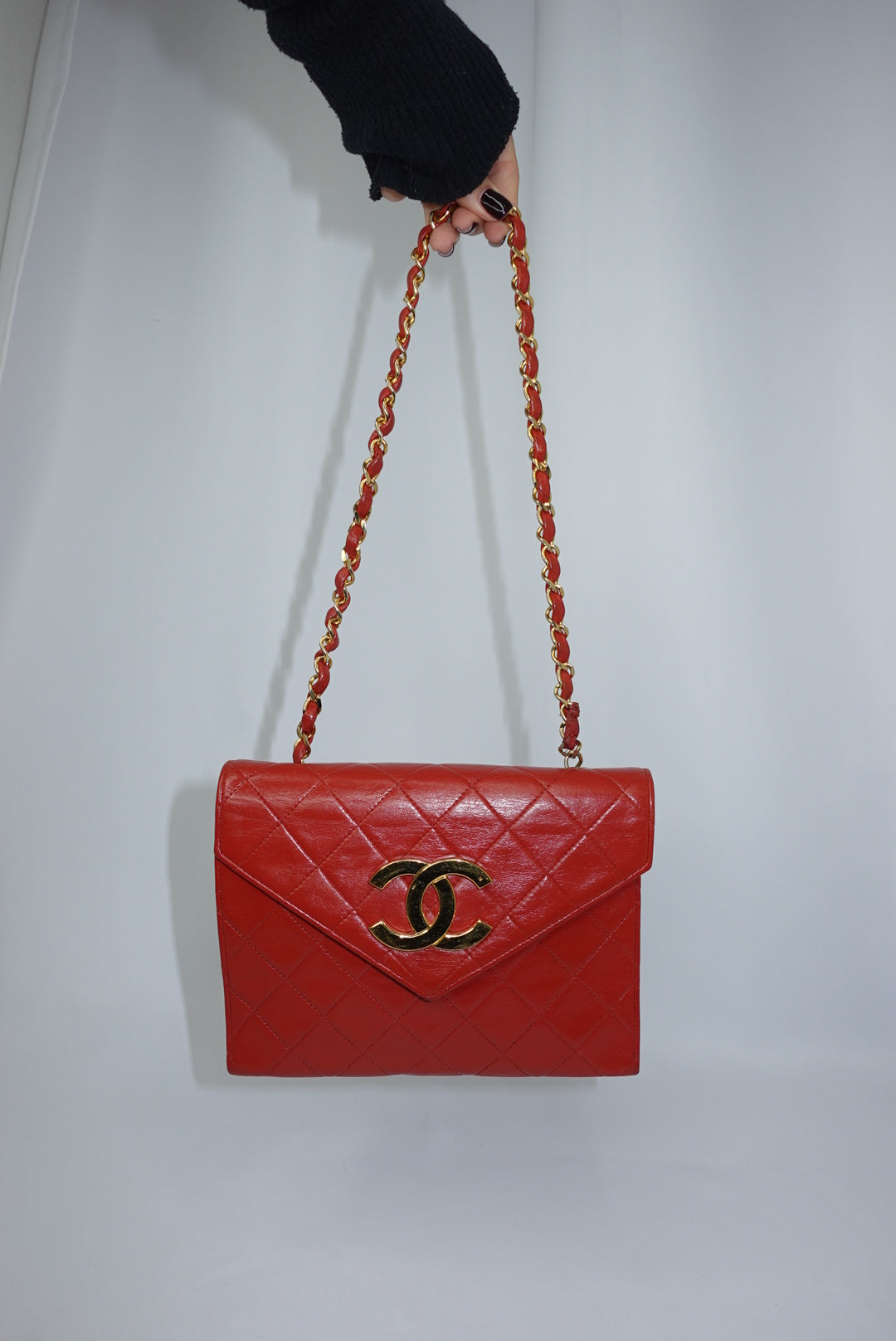 Chanel Vintage Camera Bag CC Logo Red Lambskin