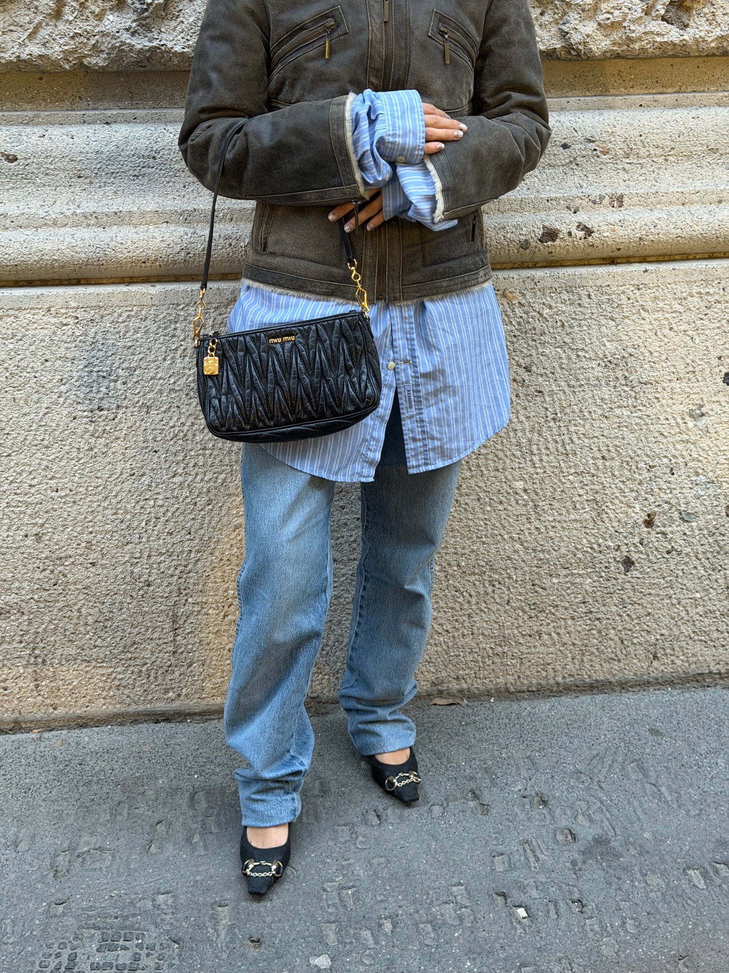 Miu Miu Vintage Wander Matelassé Black Bag w/ Charm