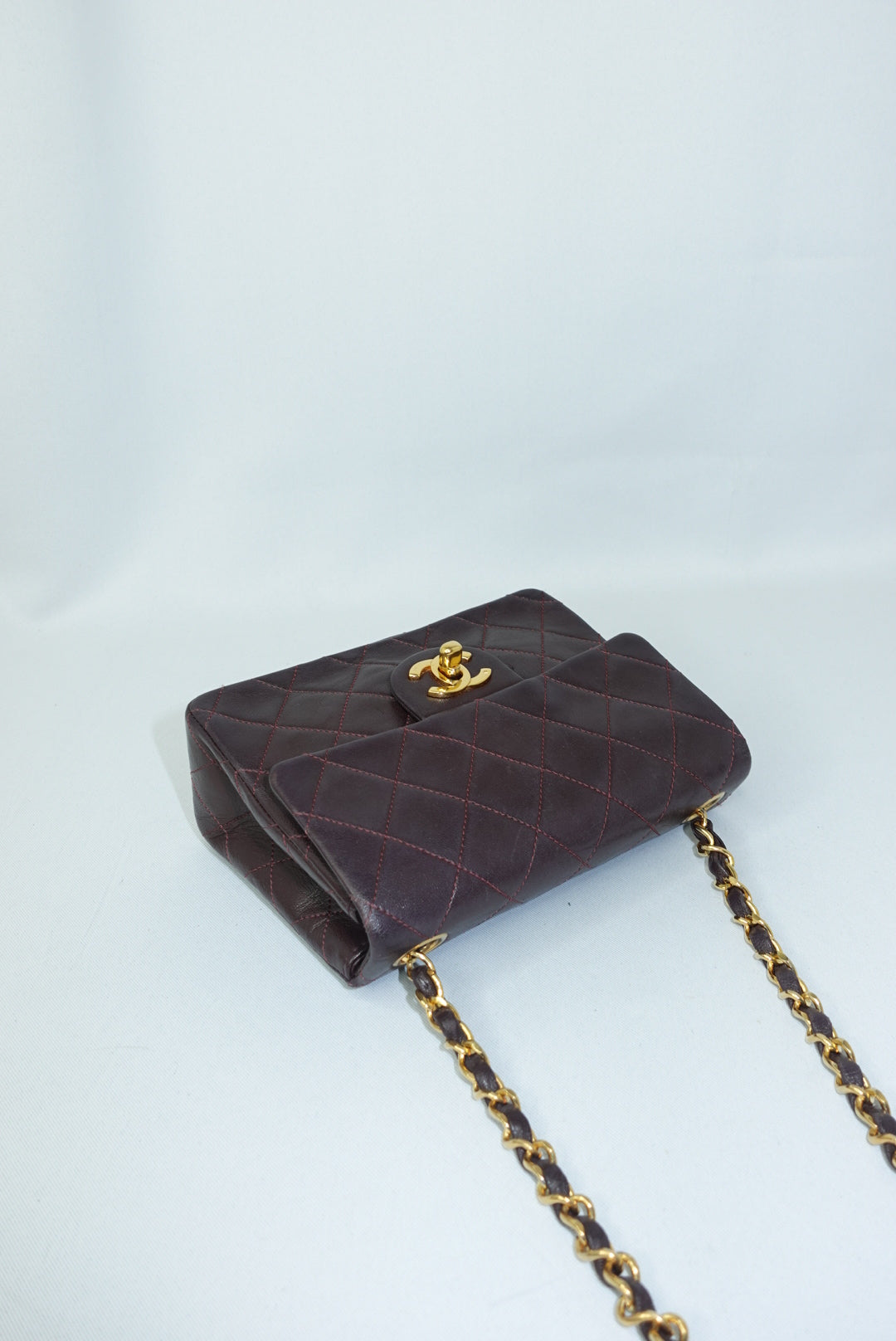 Chanel Vintage Mini Square Quilted Lambskin Bag in Burgundy