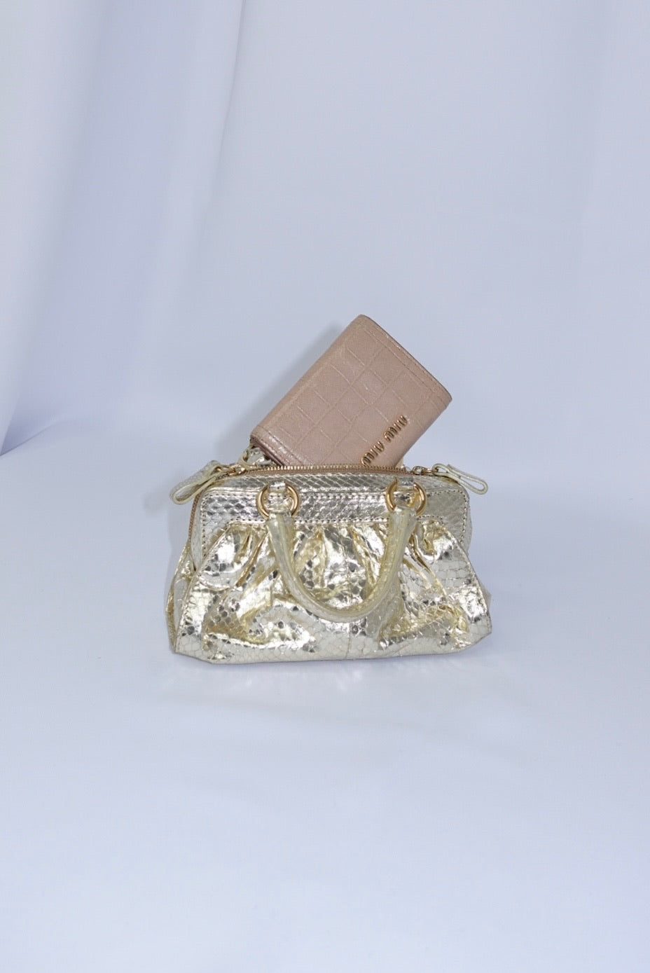 Miu Miu  Double Side Light Pink Crocodile Print Wallet