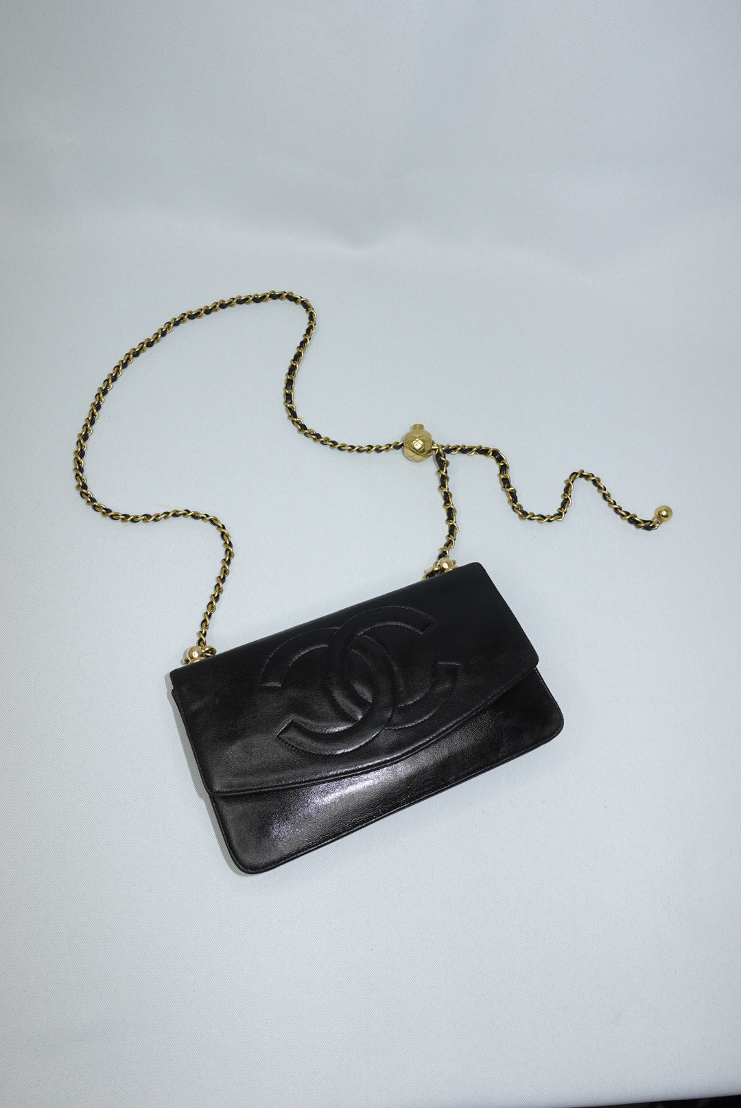 Chanel Re-Worked Vintage Flap Wallet With Chain Black Lambskin CC logo