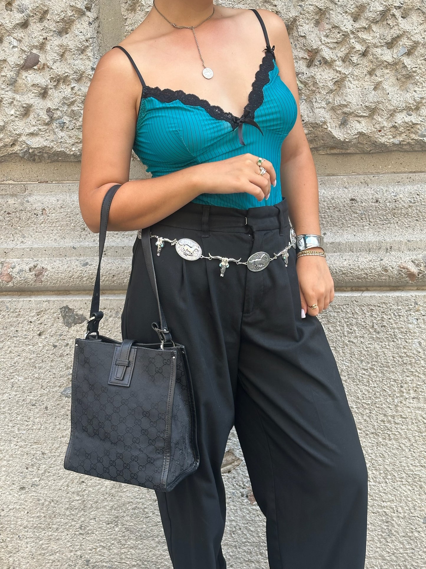 Gucci Vintage Black Canvas and Leather Shoulder Bag