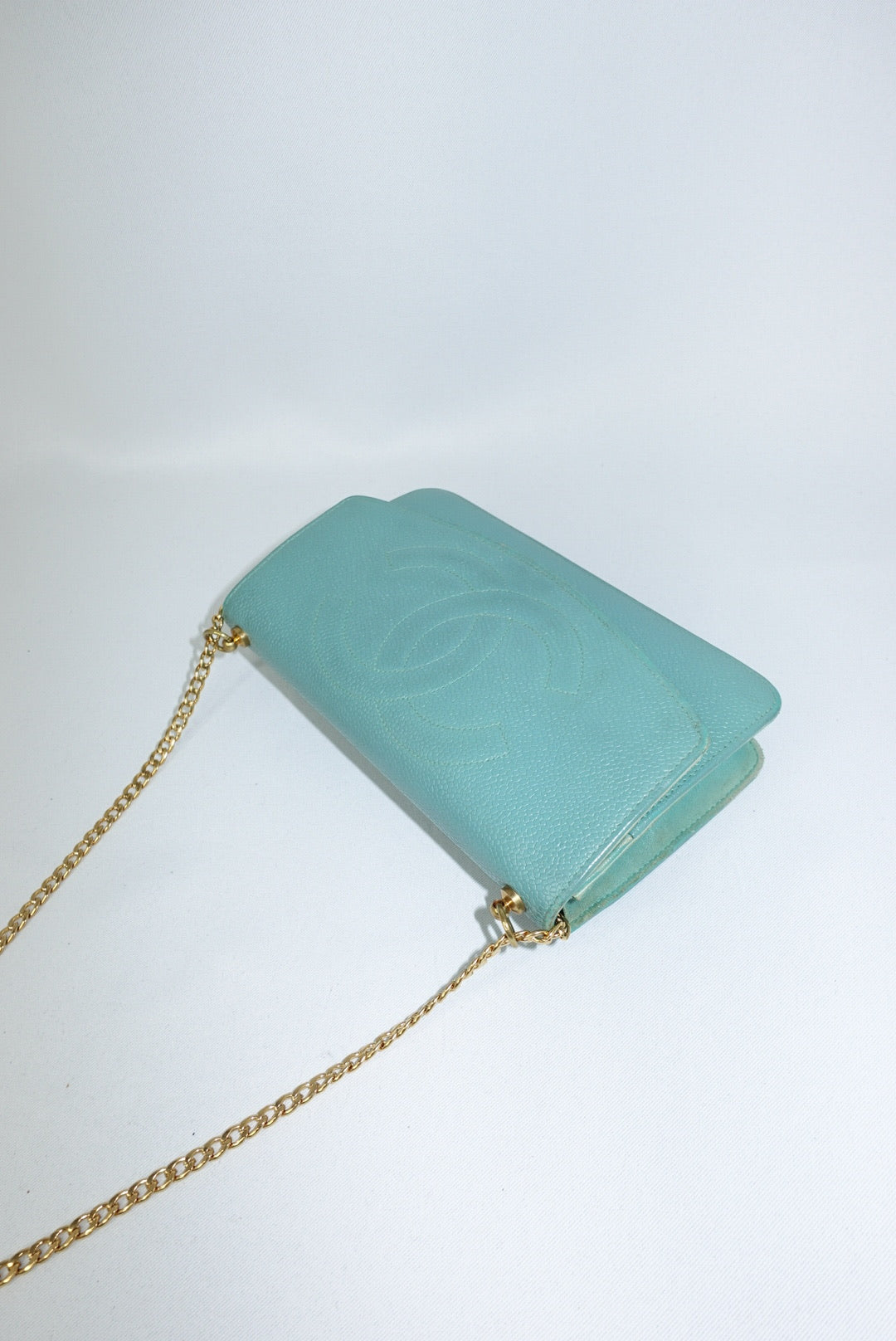 Chanel Re-Worked Flap W.O.C. Teal CC logo