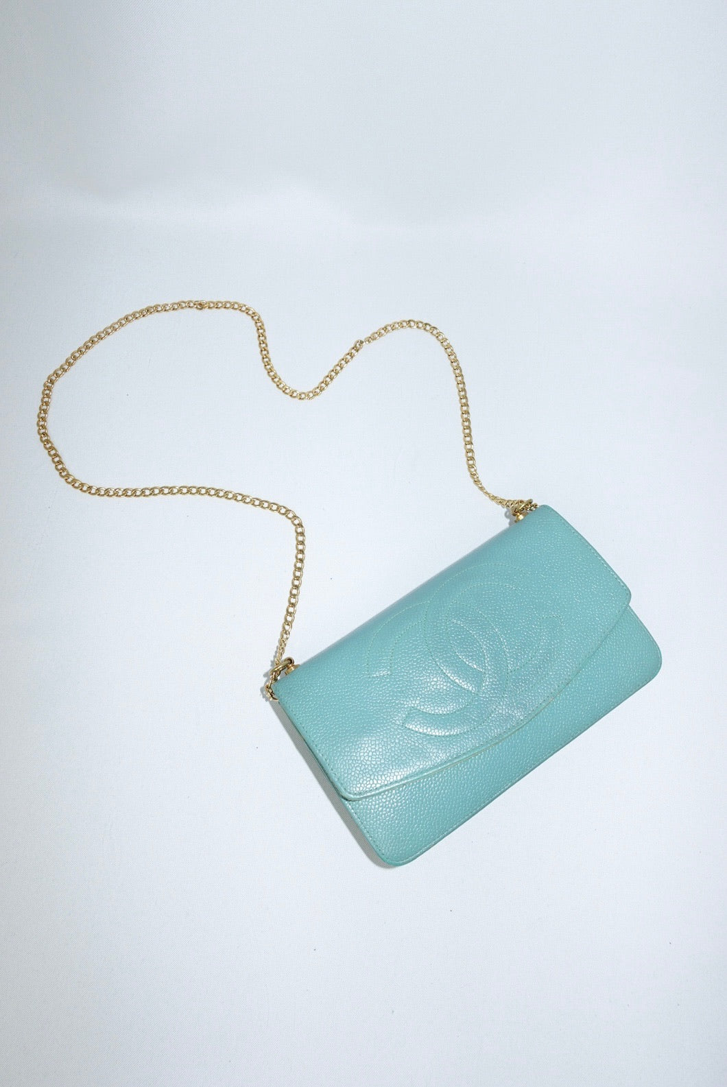 Chanel Re-Worked Flap W.O.C. Teal CC logo