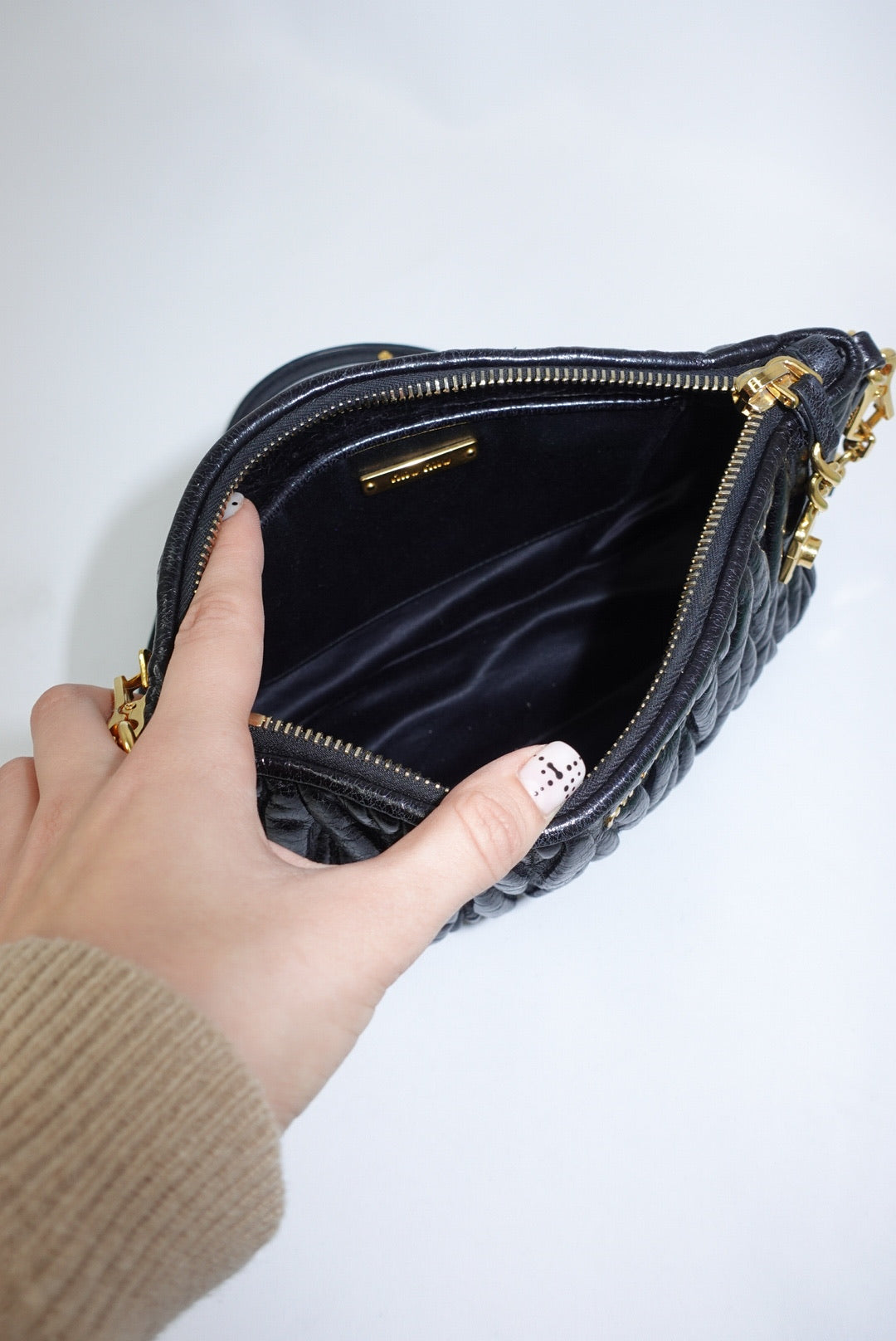 Miu Miu Vintage Wander Matelassé Black Bag w/ Charm