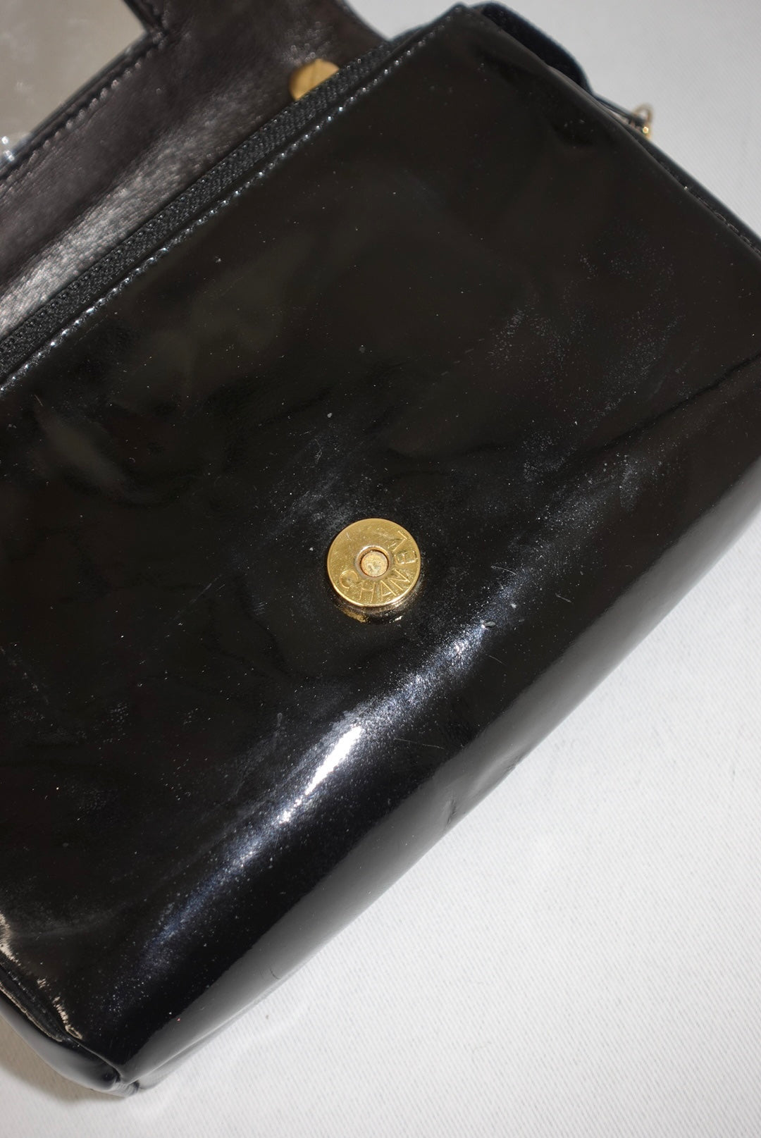 Chanel Re-Worked CC Flap Vintage Black Patent Leather Wallet w/ Chain