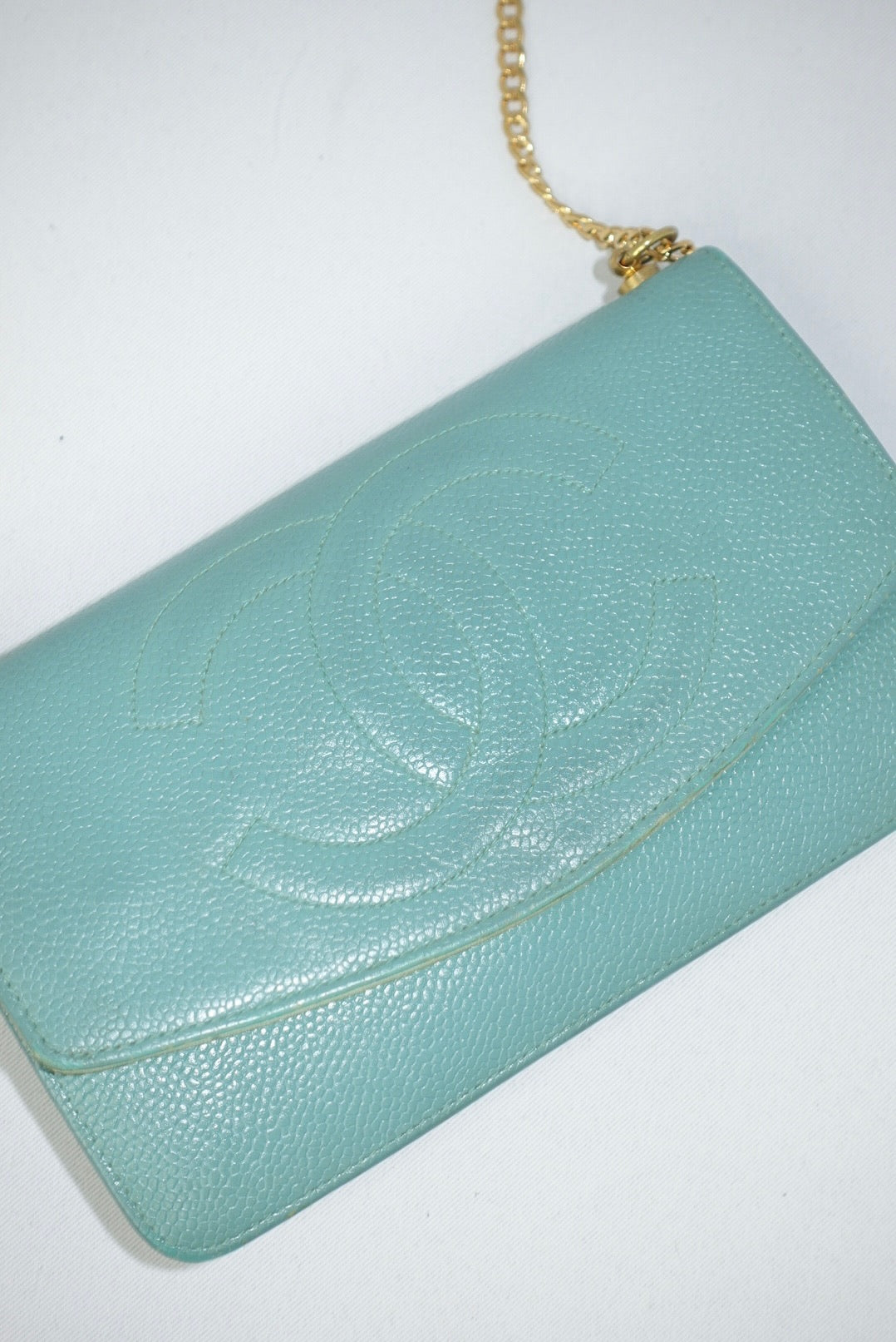 Chanel Re-Worked Flap W.O.C. Teal CC logo
