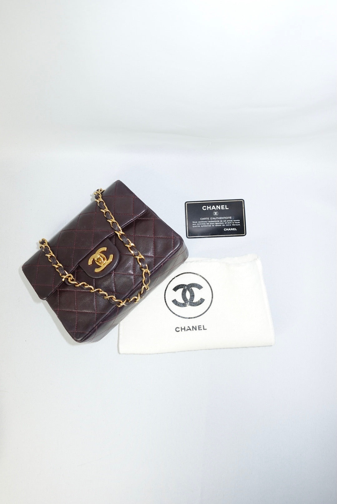 Chanel Vintage Mini Square Quilted Lambskin Bag in Burgundy
