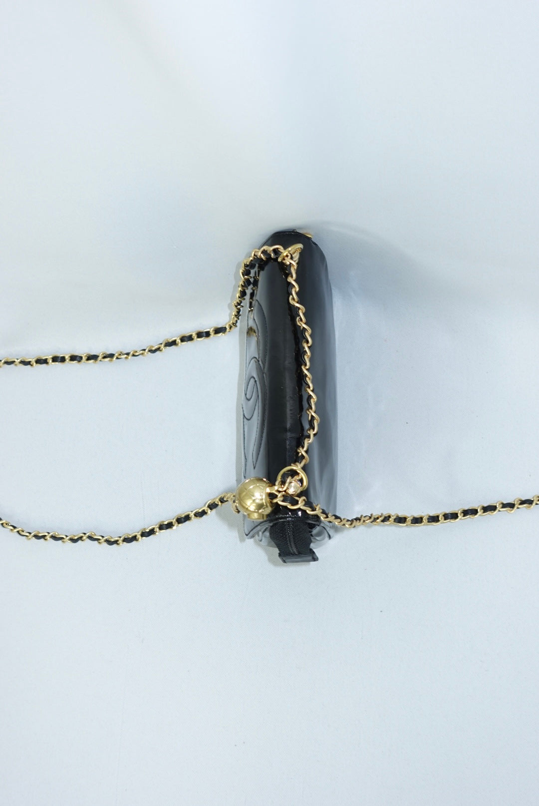 Chanel Re-Worked CC Flap Vintage Black Patent Leather Wallet w/ Chain