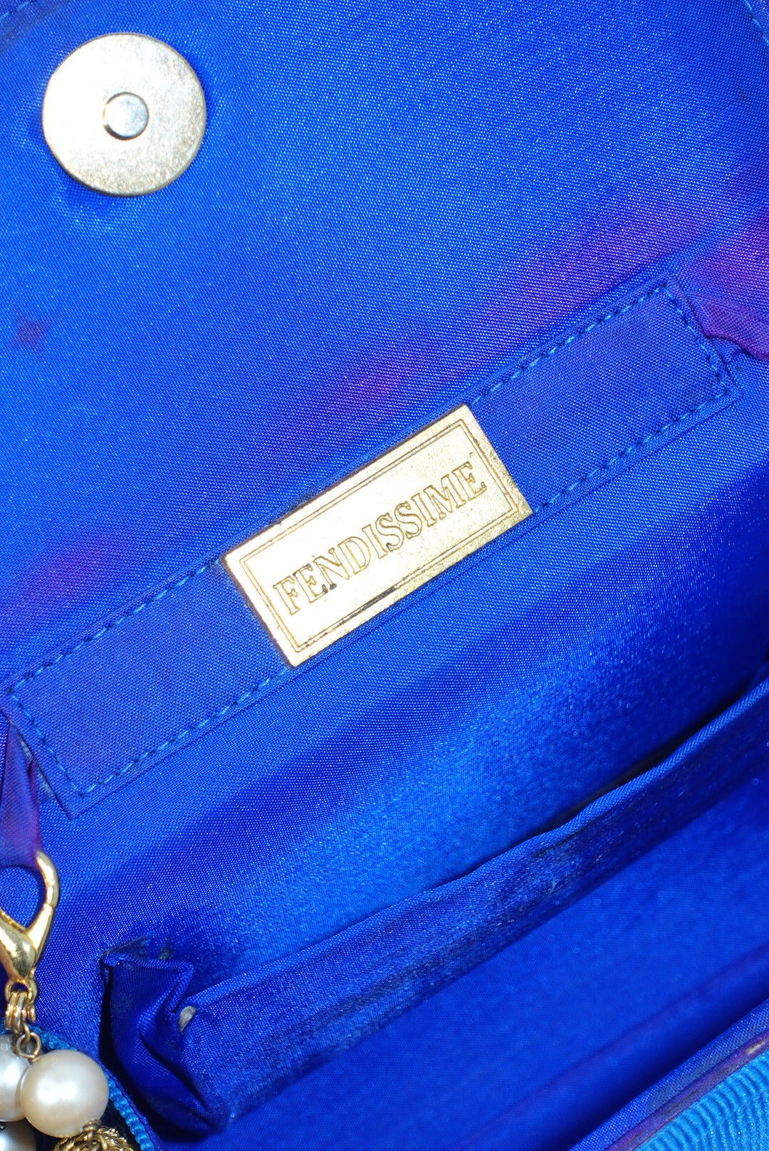 Fendissime Vintage Electric Blue and Gold Pearl Chain Bag