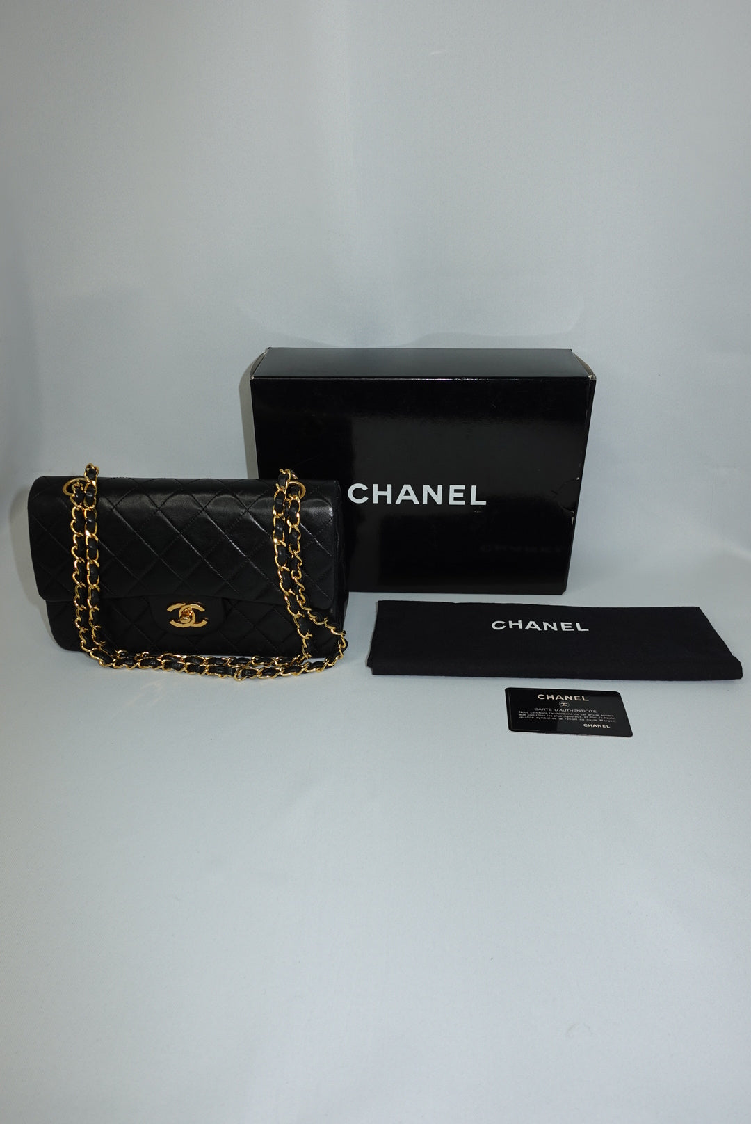 Chanel Vintage Timeless Classic 23 Double Flap Black FULL SET