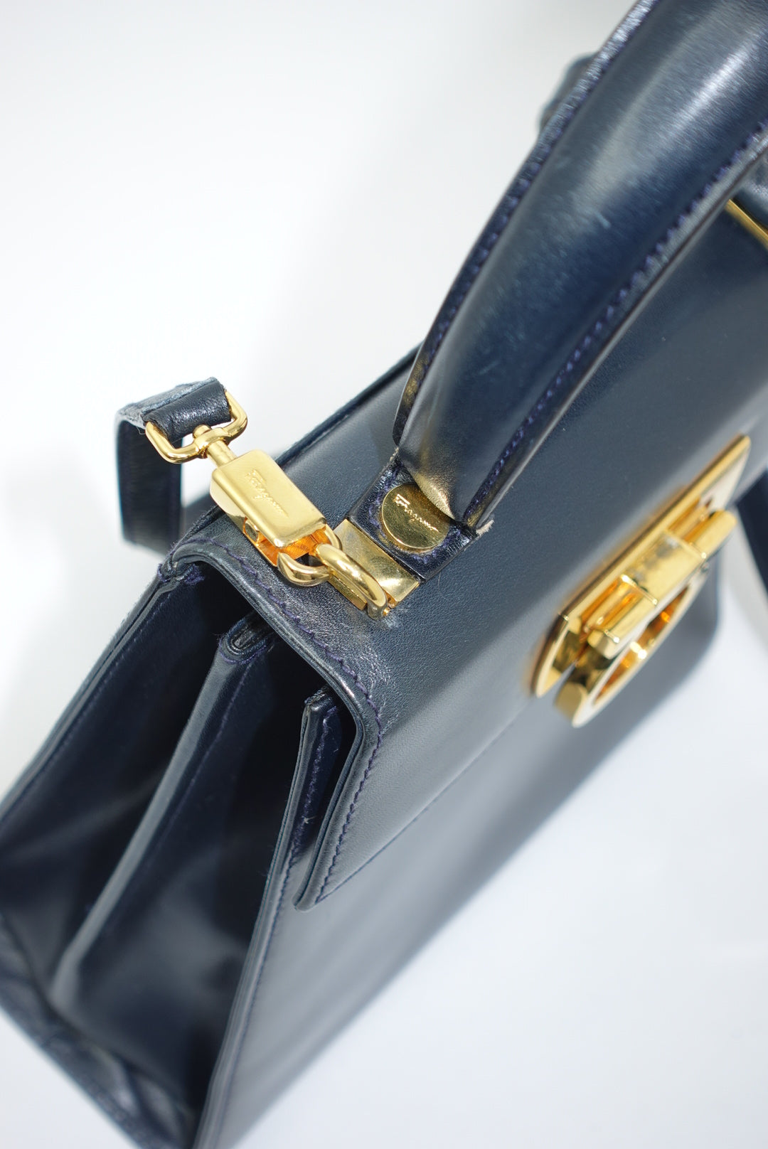 Ferragamo Vintage Navy Iconic Top Handle Bag