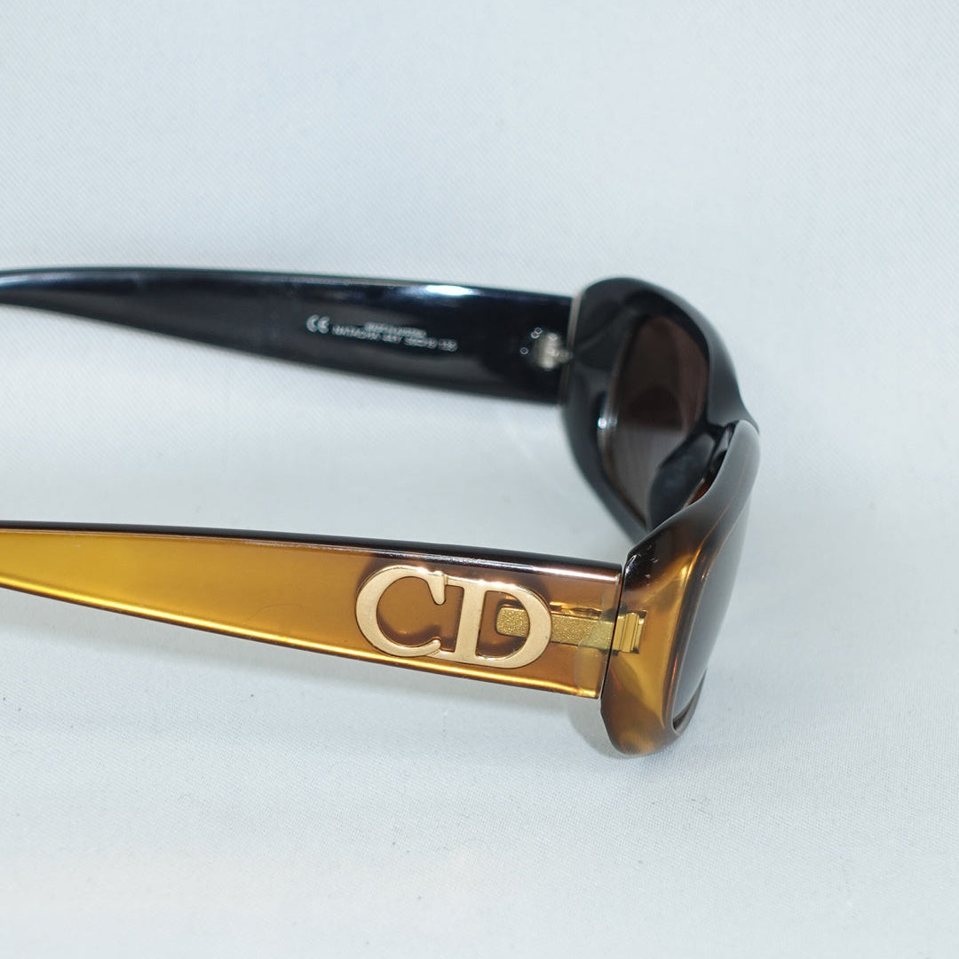 Occhiali da sole vintage marroni e gialli Christian Dior