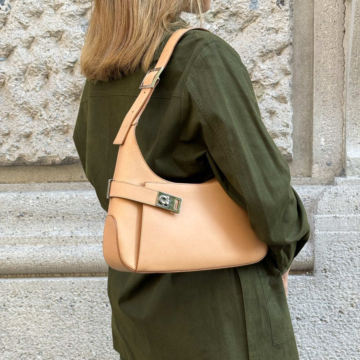 Ferragamo Gancini Beige Hobo Bag