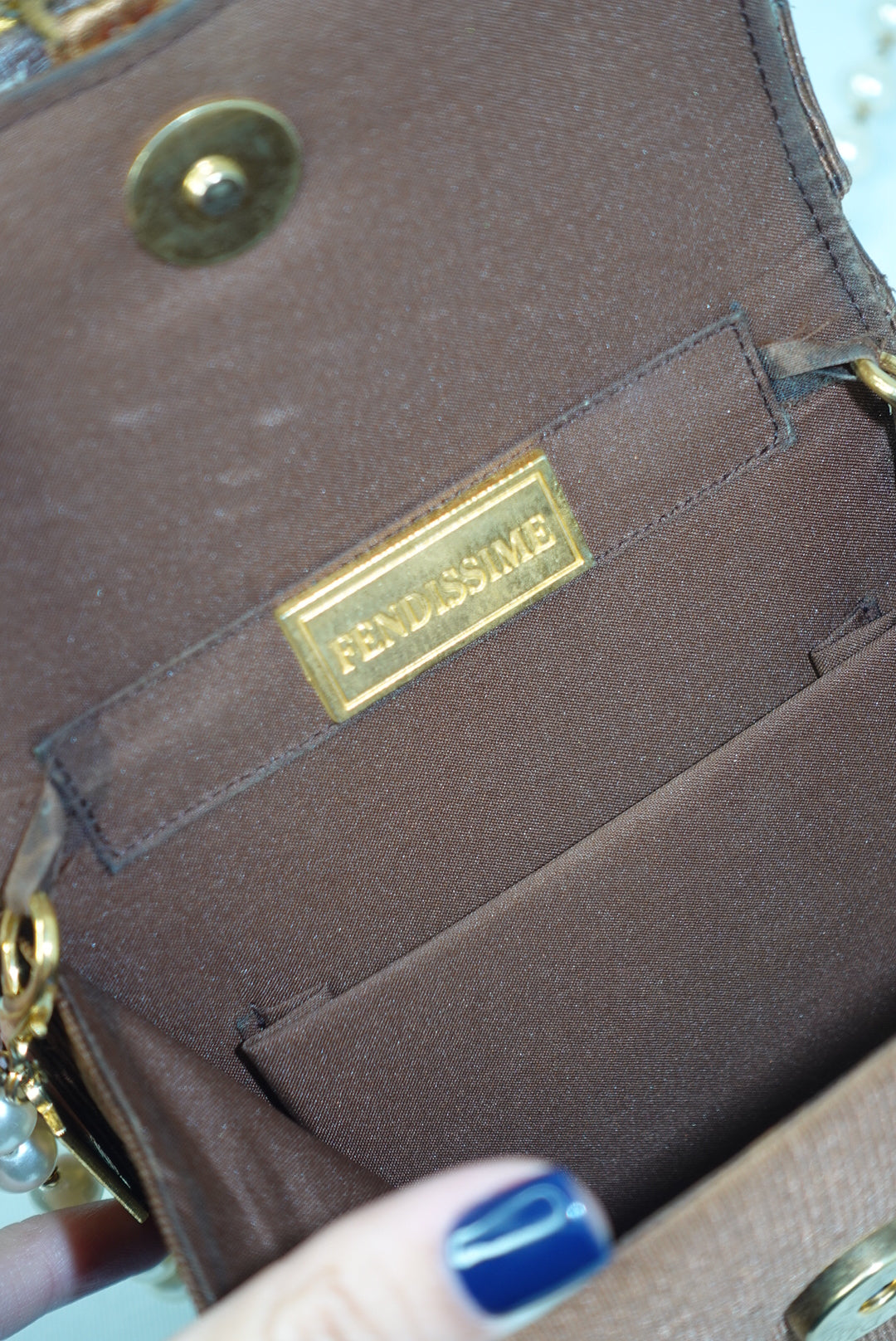 Fendissime Vintage Caramel and Gold Pearl Chain Bag