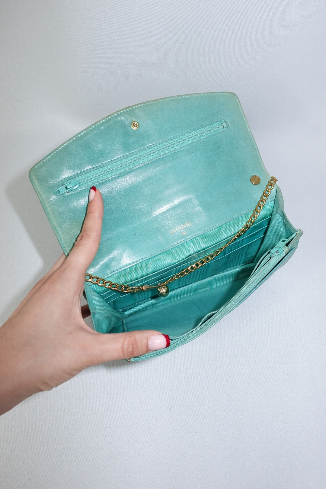 Chanel Re-Worked Flap W.O.C. Teal CC logo