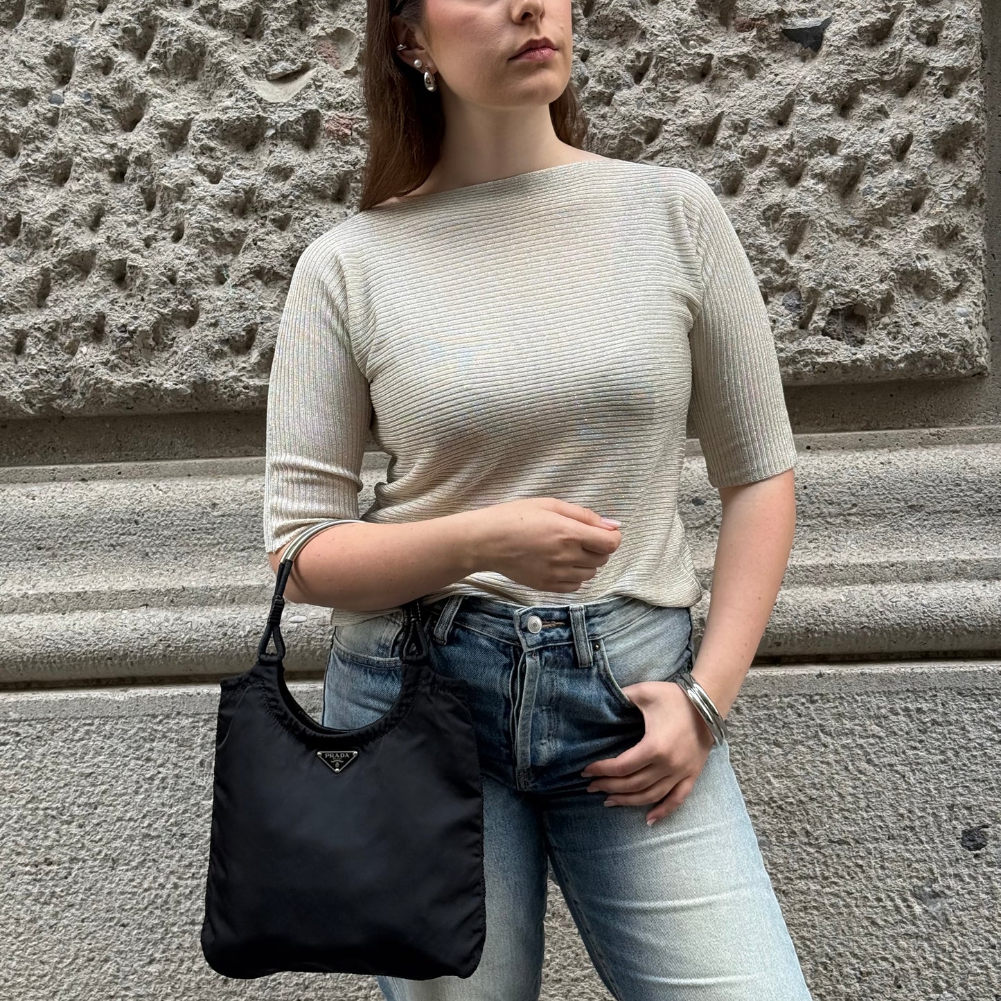 Prada Nylon Tote Metal Strap