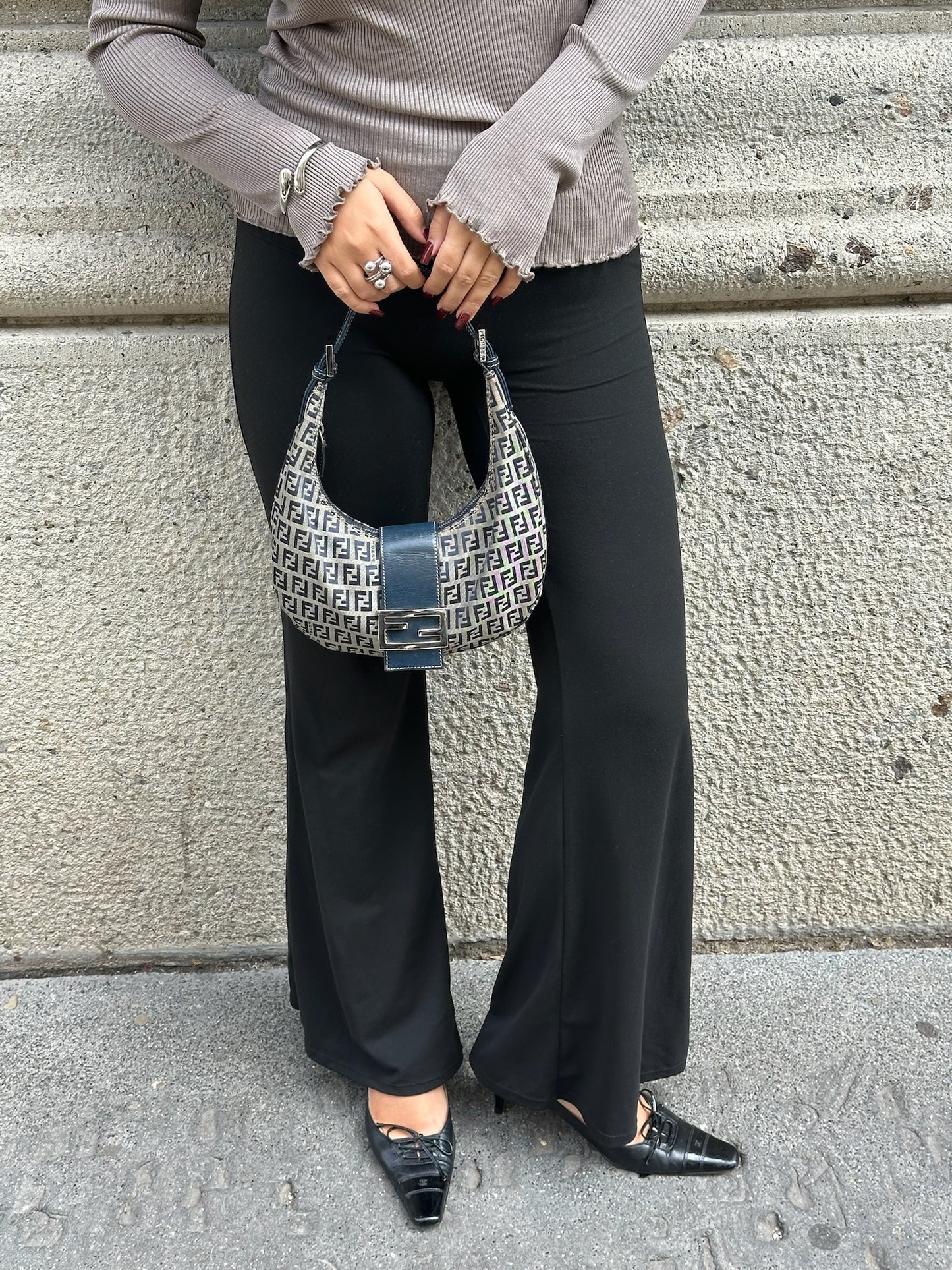 Fendi FF Zucchini Vintage Brown Canvas Vintage Croissant Bag