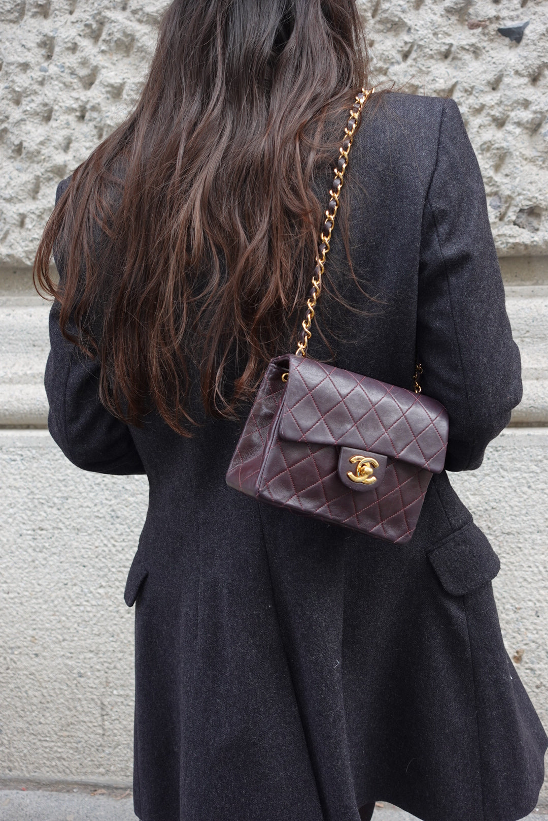 Chanel Vintage Mini Square Quilted Lambskin Bag in Burgundy