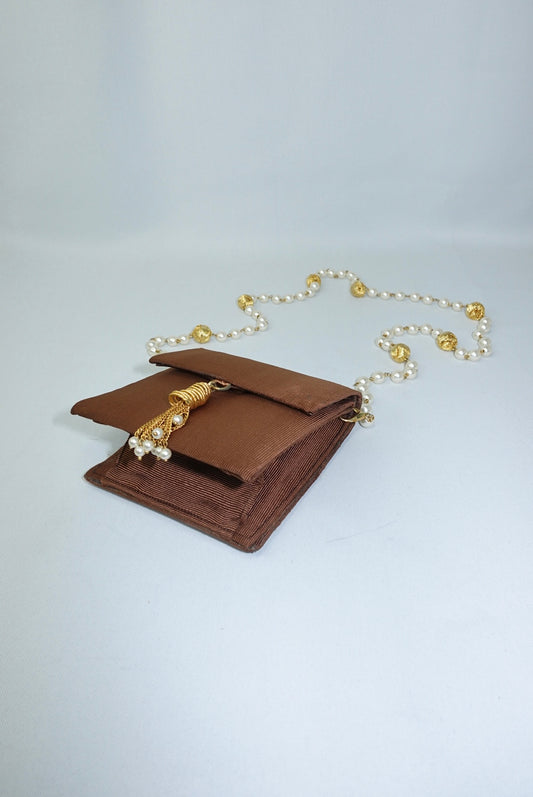 Fendissime Vintage Caramel and Gold Pearl Chain Bag