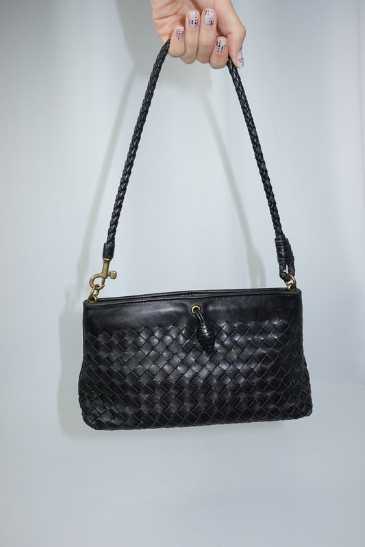 Bottega Veneta Vintage Woven Leather Black Shoulder Bag