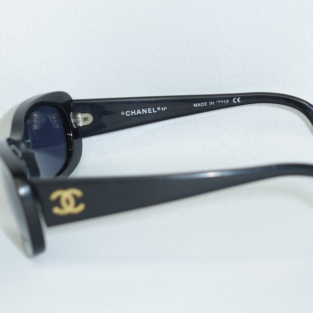 Chanel Black Y2K Sunglasses with Blue lenses