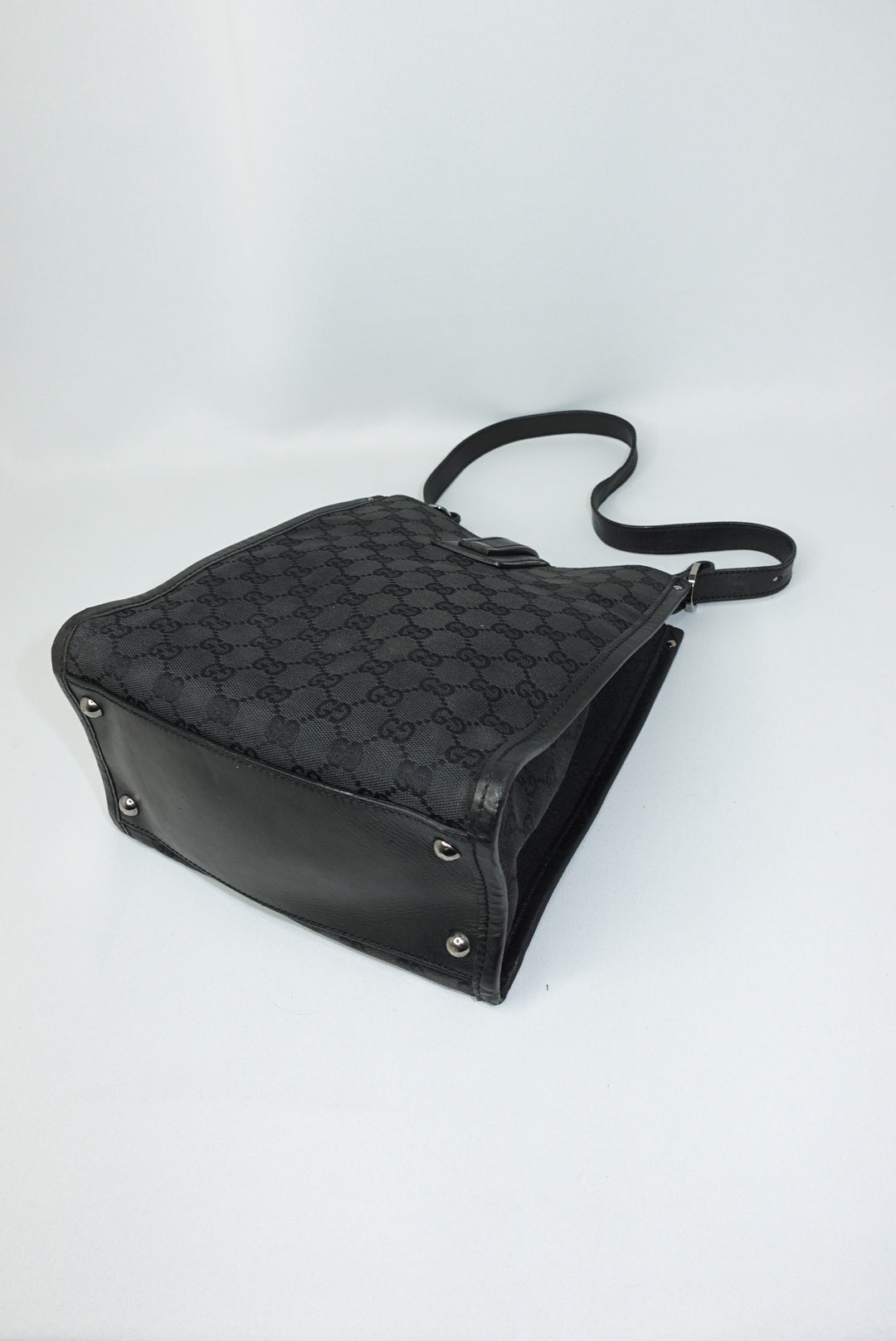 Gucci Vintage Black Canvas and Leather Shoulder Bag