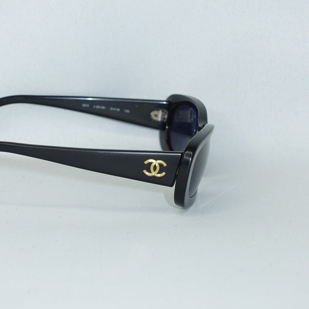 Chanel Black Y2K Sunglasses with Blue lenses