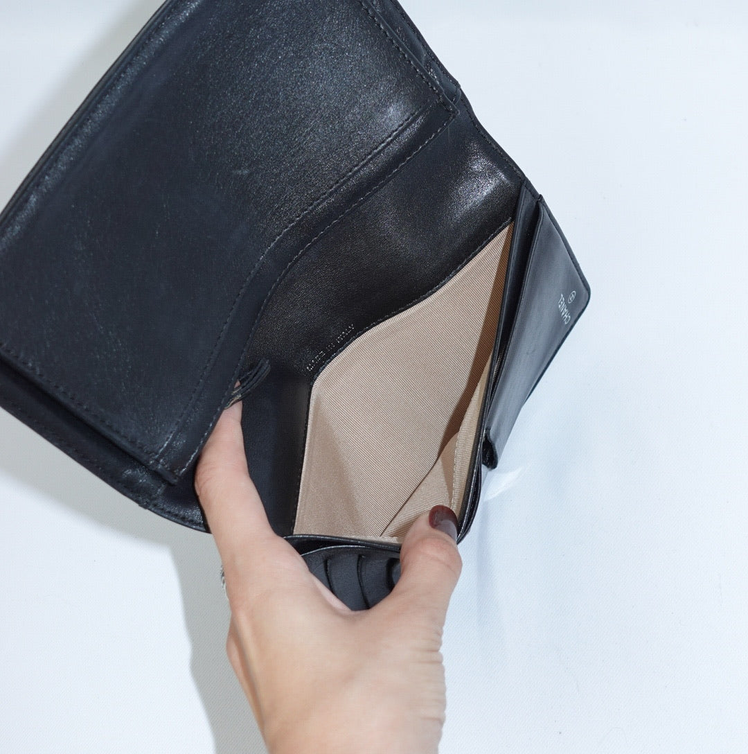 Chanel Black Leather CC Logo Long Wallet