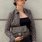 Vintage Chanel grey quilted leather flap bag with silver CC hardware