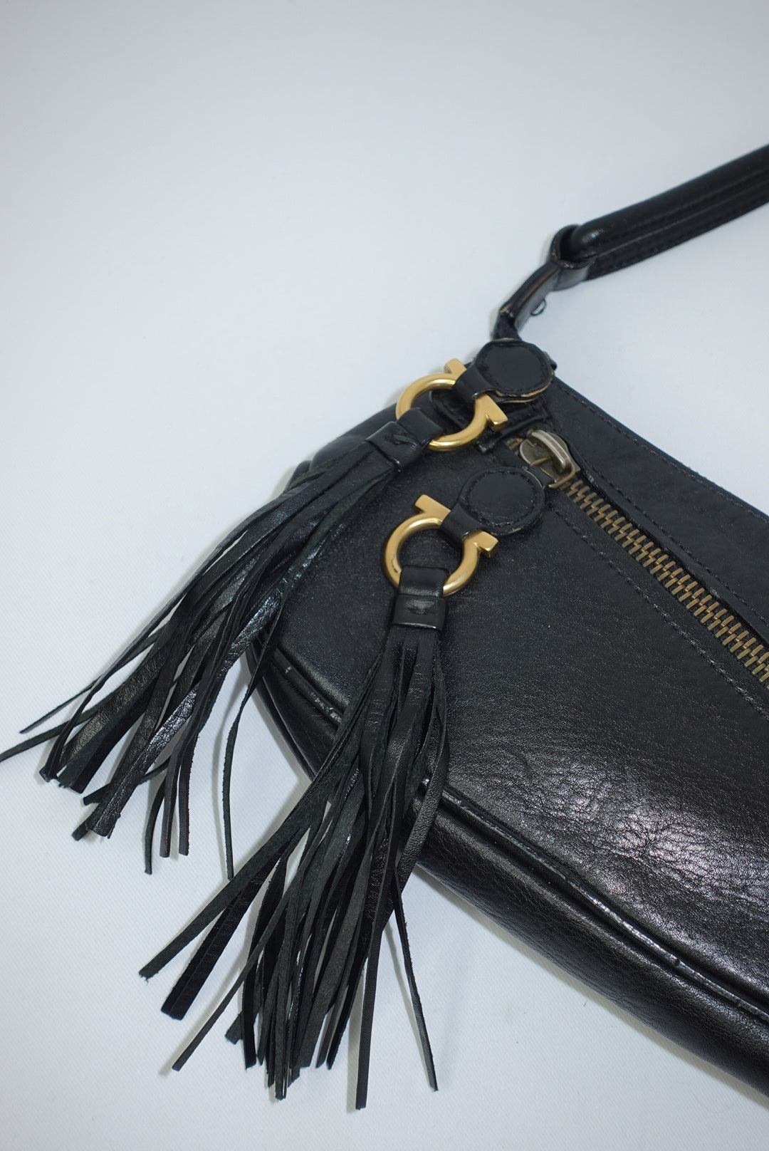 Ferragamo Black Fringe Vintage Shoulder Bag