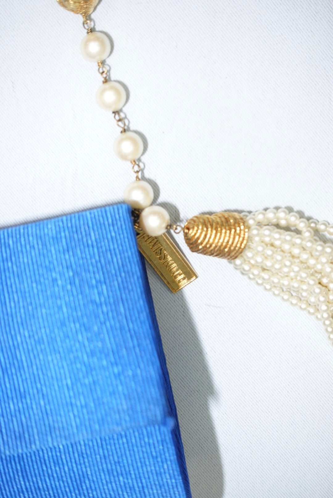 Fendissime Vintage Electric Blue and Gold Pearl Chain Bag