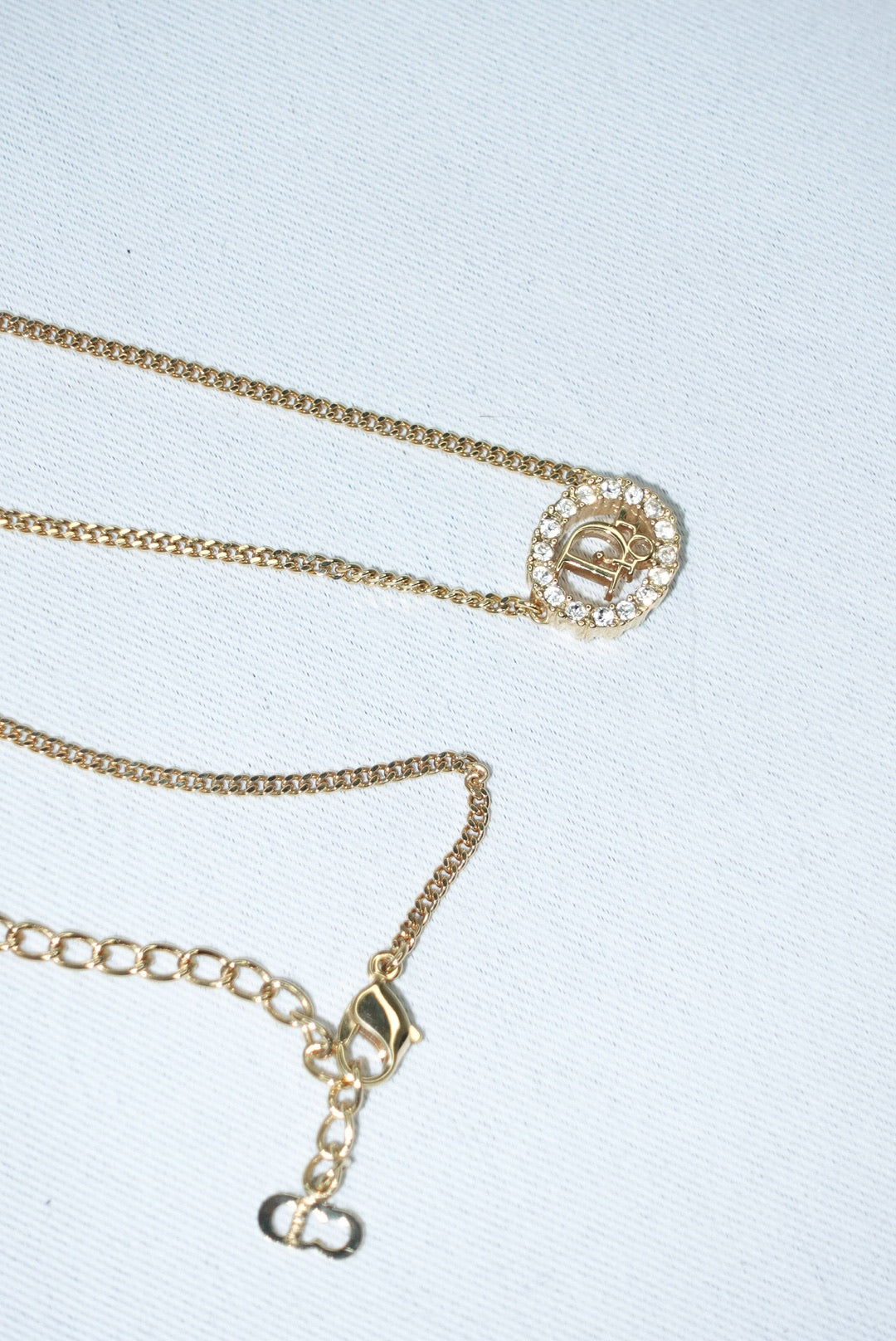 Christian Dior Gold Toned Vintage Necklace Round Crystals Logo