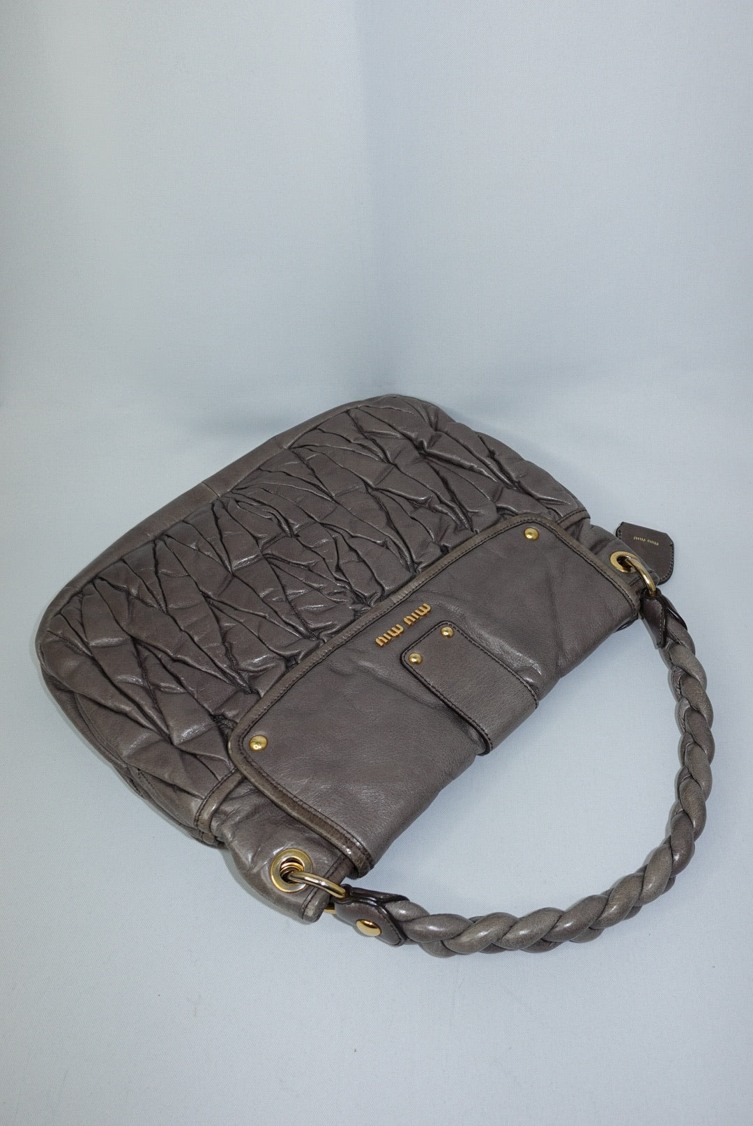 Miu Miu Vintage Grey Matelassé Coffer Shoulder Bag