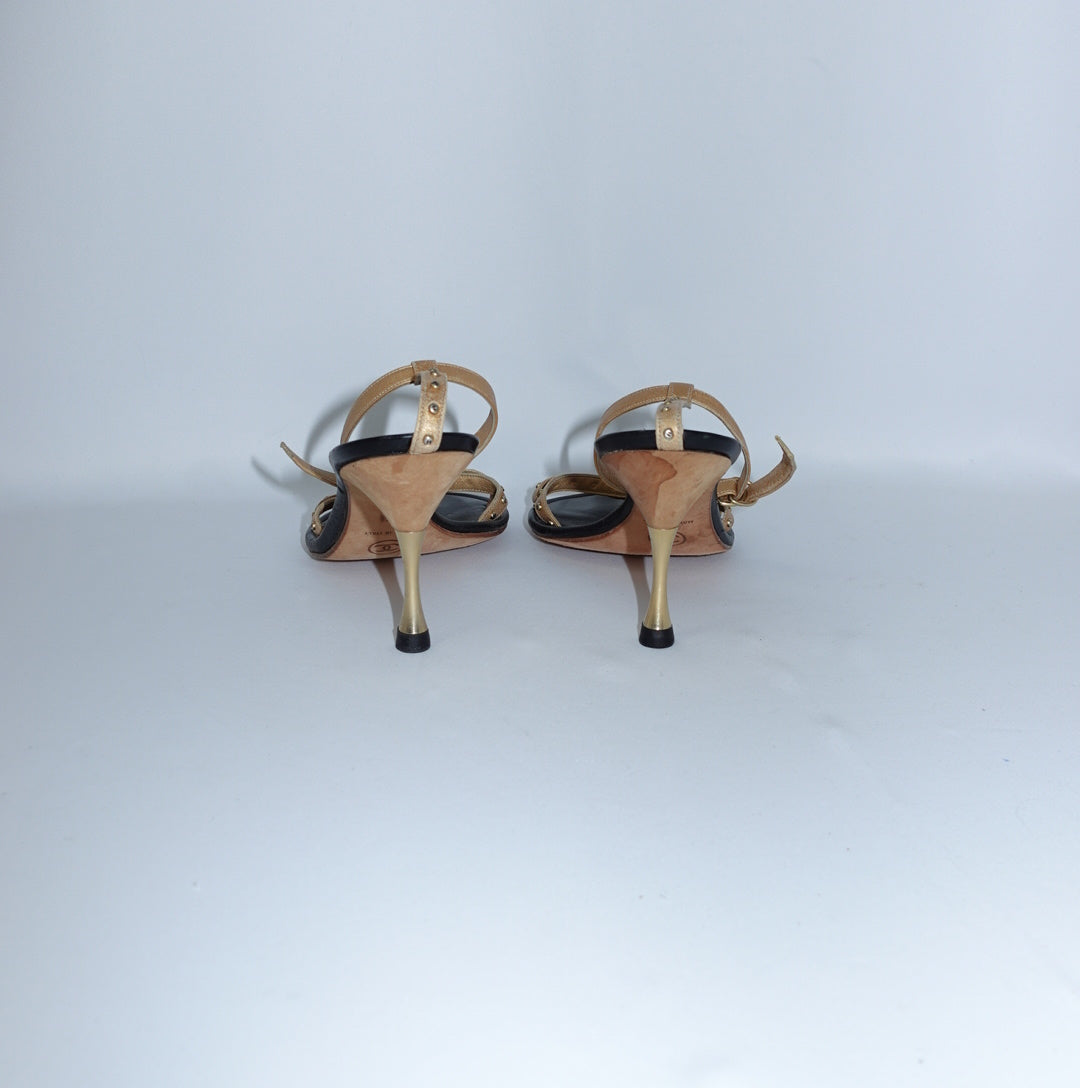 Chanel Gold Studs Sandals 38
