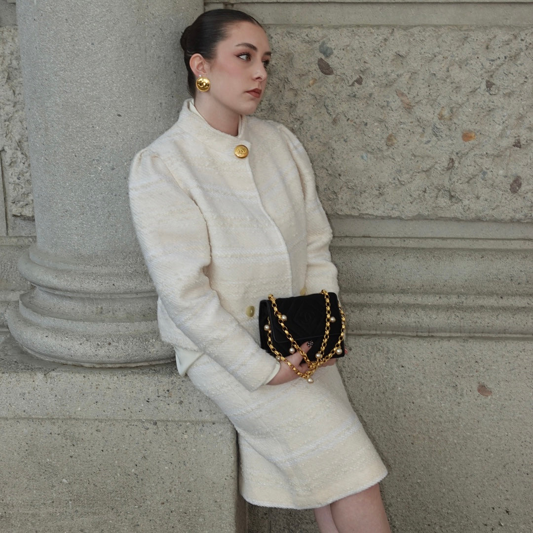 Cream Wool Skirt Set – 100% Wool Jacket and Skirt