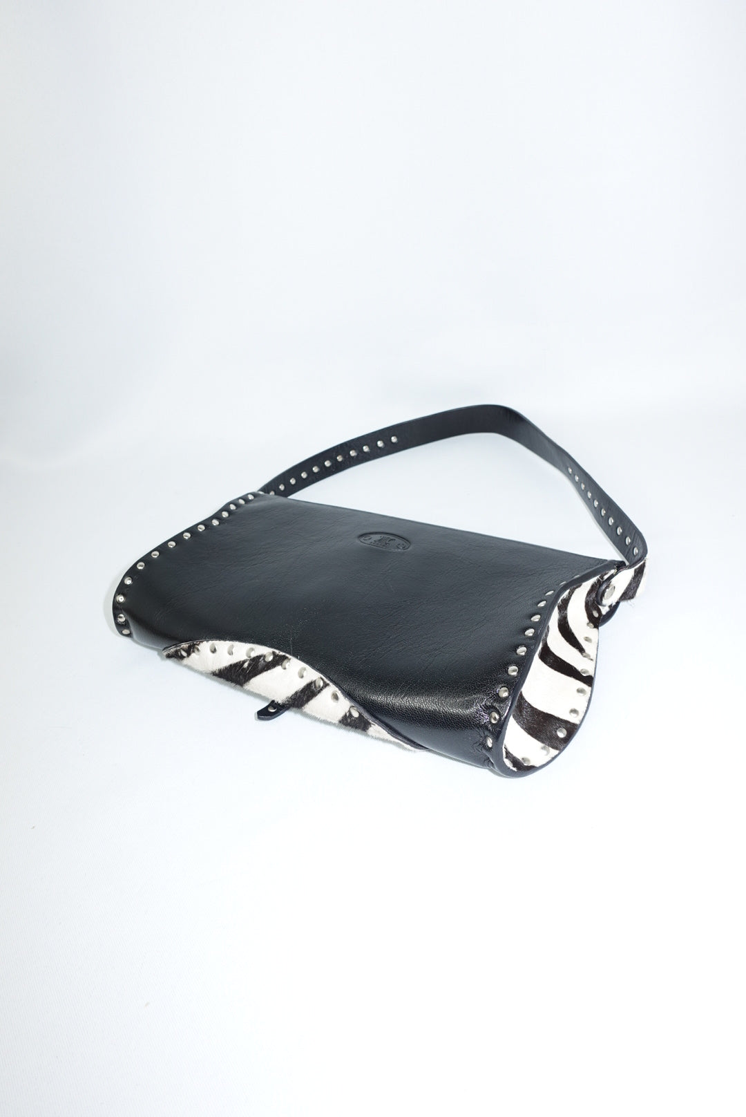 Celine Vintage Black Leather & Zebra Pony Hair Shoulder Bag (2004)