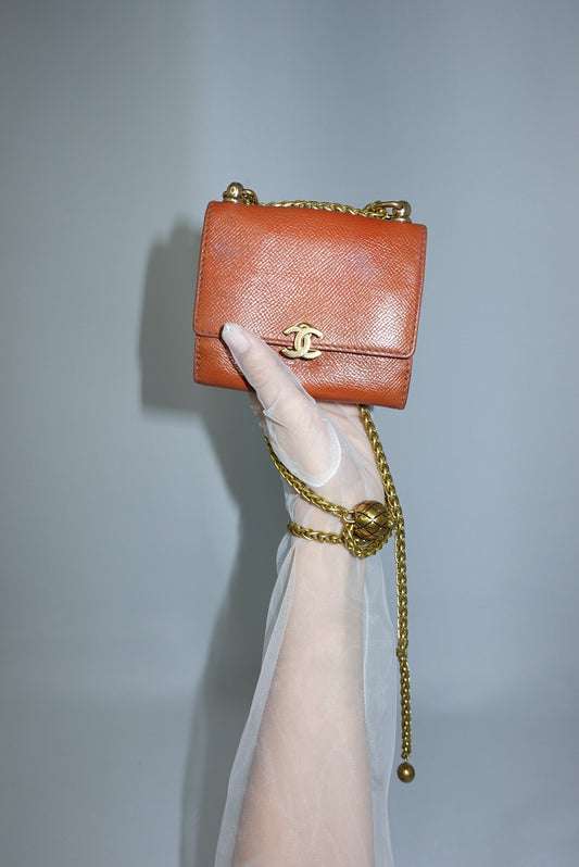 Chanel Vintage Reworked Caramel Mini Flap Wallet with Chain