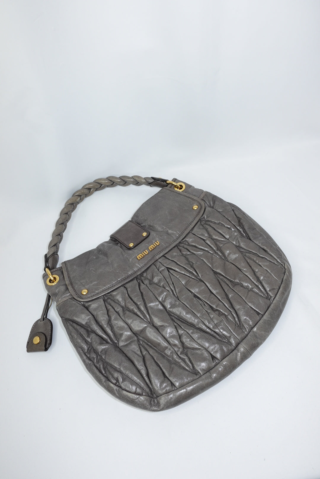 Miu Miu Vintage Gray Matelassé Coffer Shoulder Bag