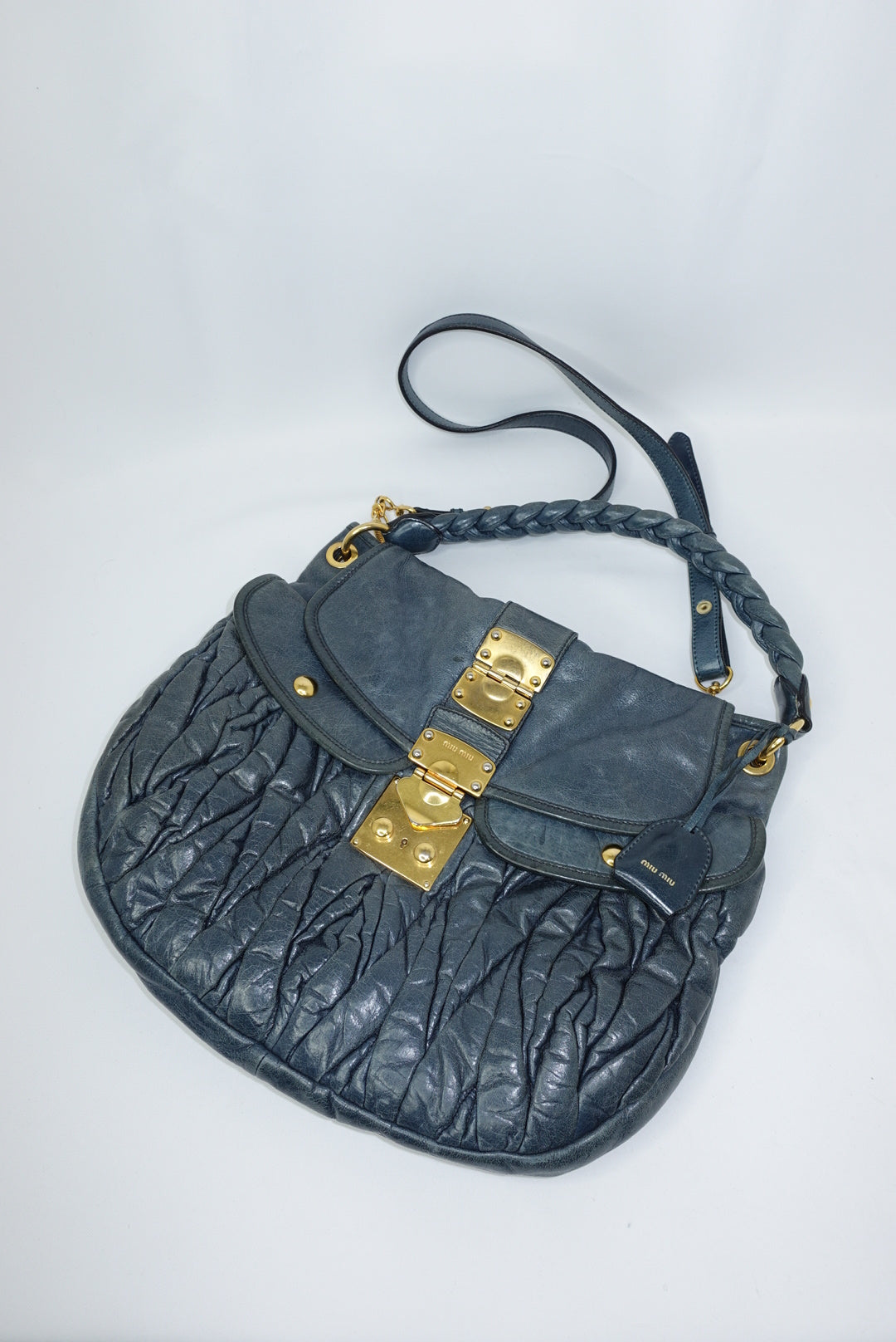 Miu Miu Steel Blue Coffer Shoulder Bag