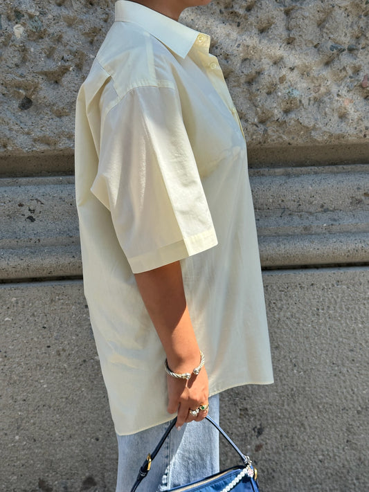 082. Yves Saint Laurent Oversized Butter Yellow Short Sleeve Vintage Shirt