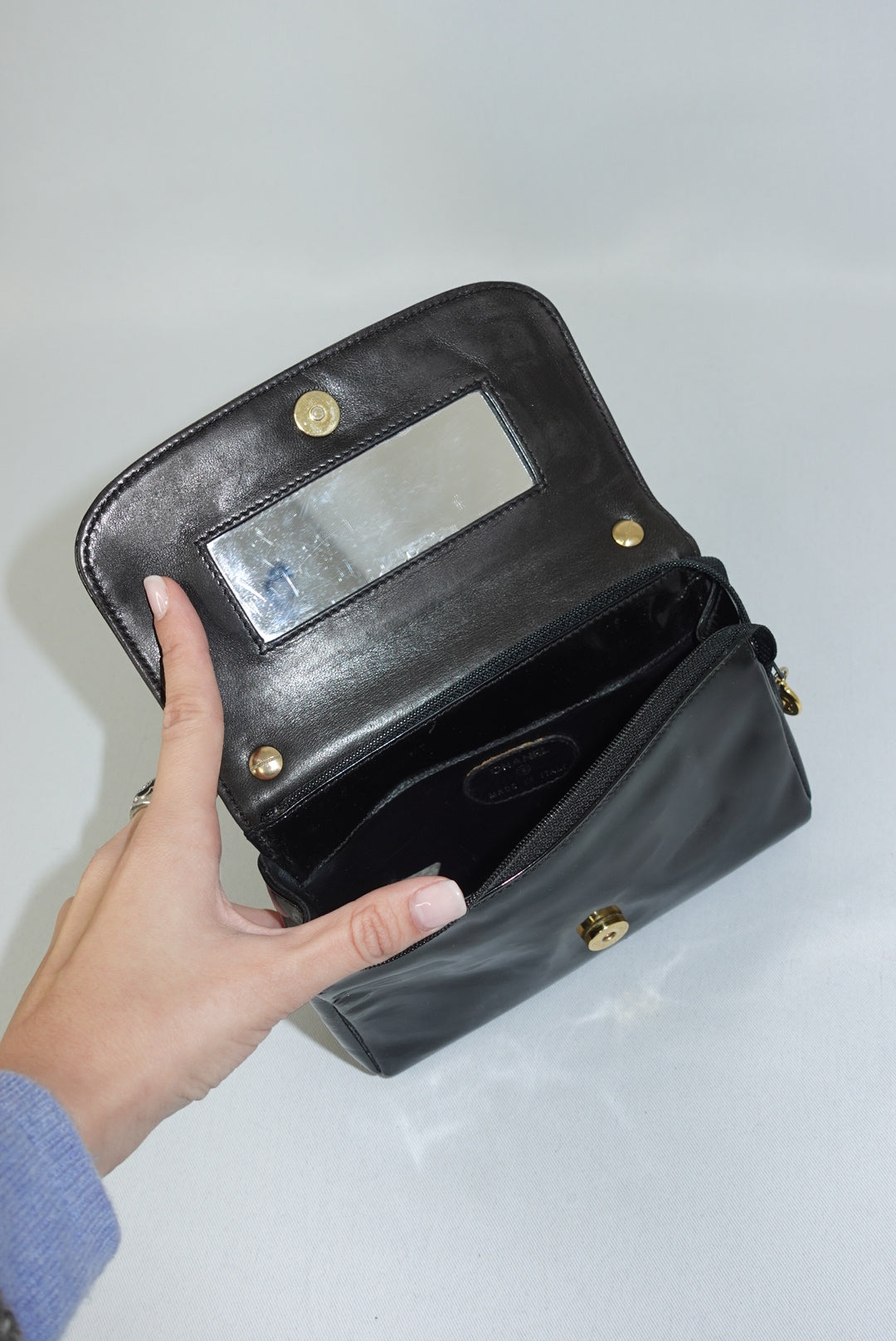 Chanel Re-Worked CC Flap Vintage Black Patent Leather Wallet w/ Chain