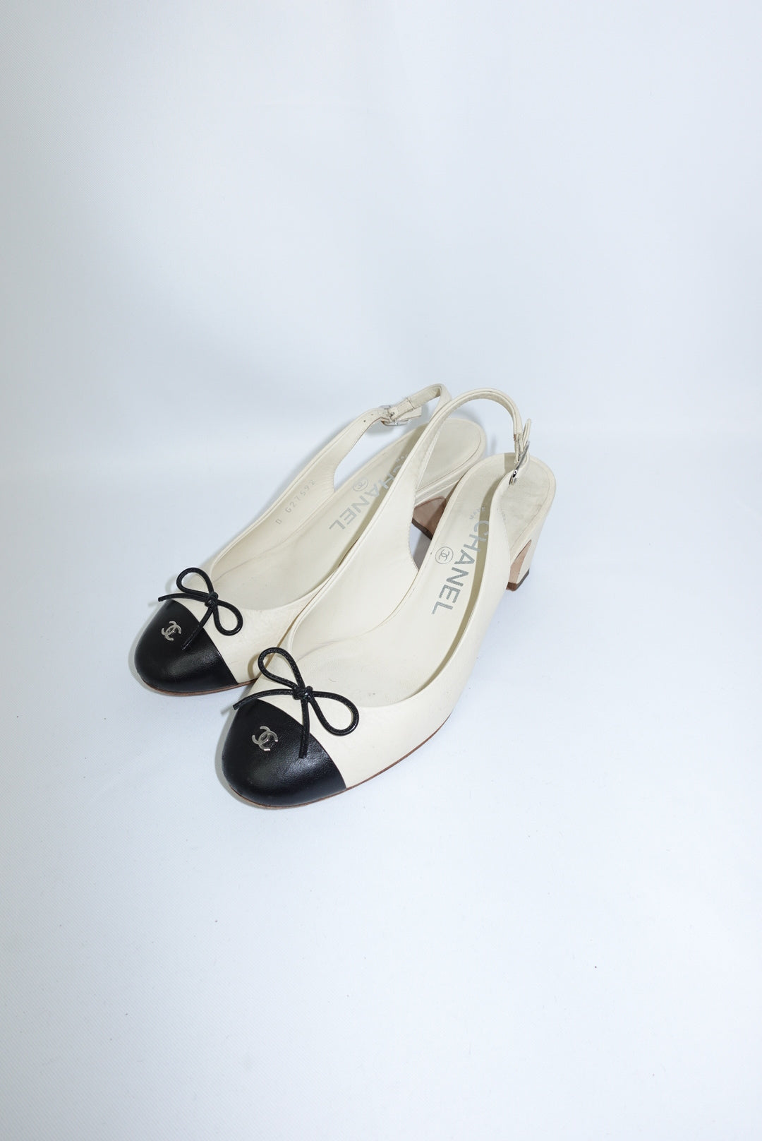Chanel Slingback Vintage Black and White Ballerina Heels 36