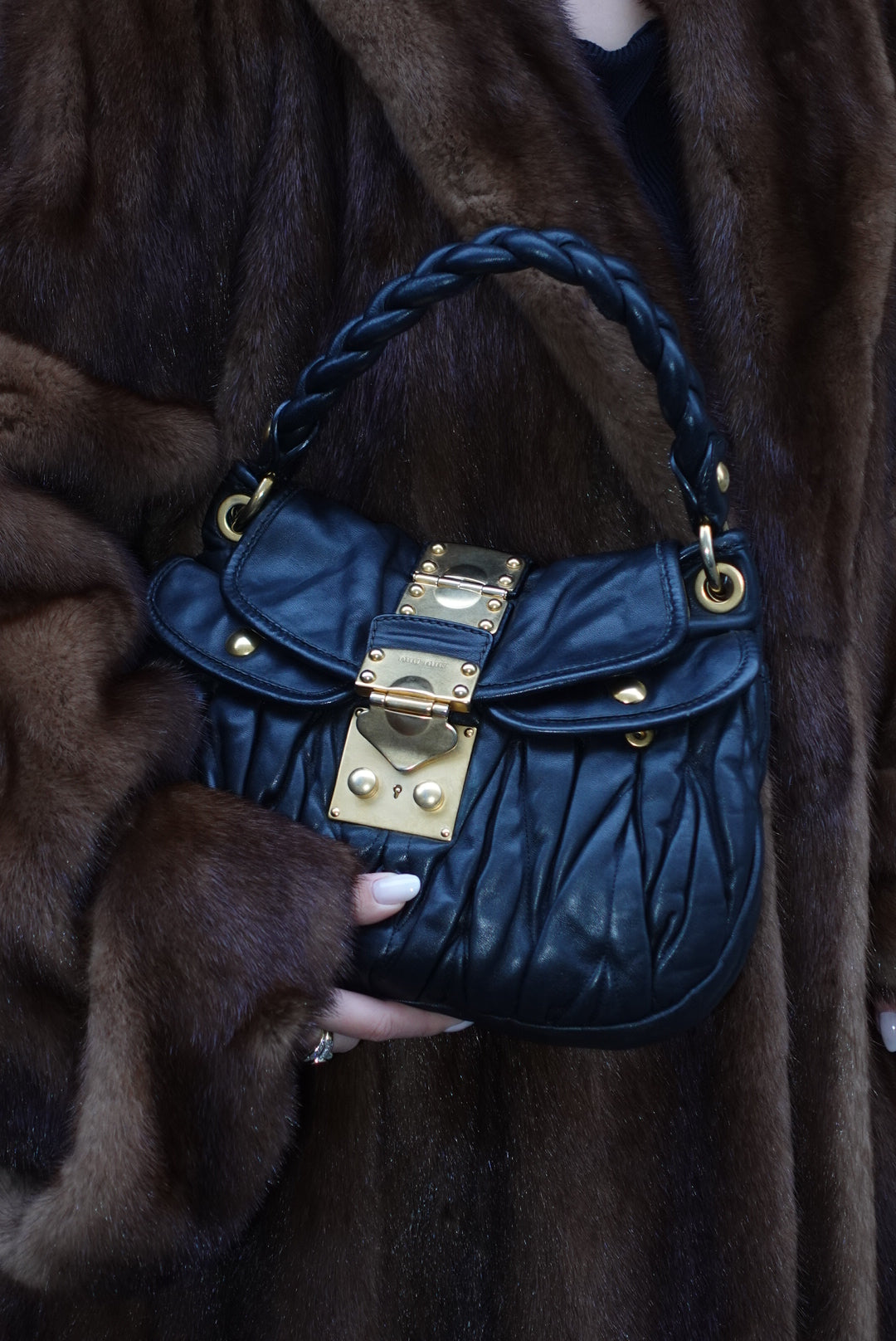 Miu Miu Vintage Black Matelassé Small Coffer Shoulder Bag