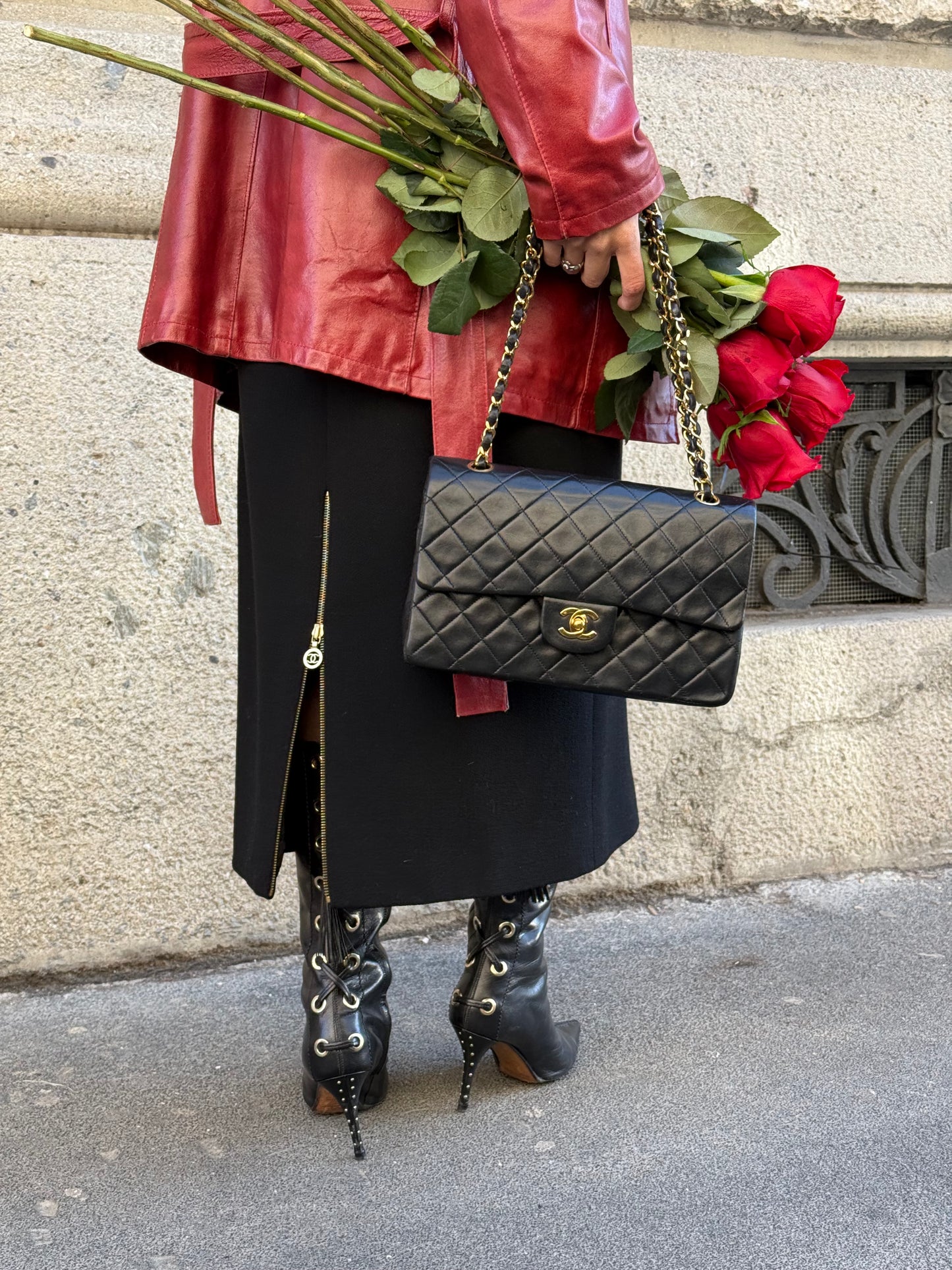 Borsa Chanel Vintage Classic Timeless Medium 25 Double Flap nera