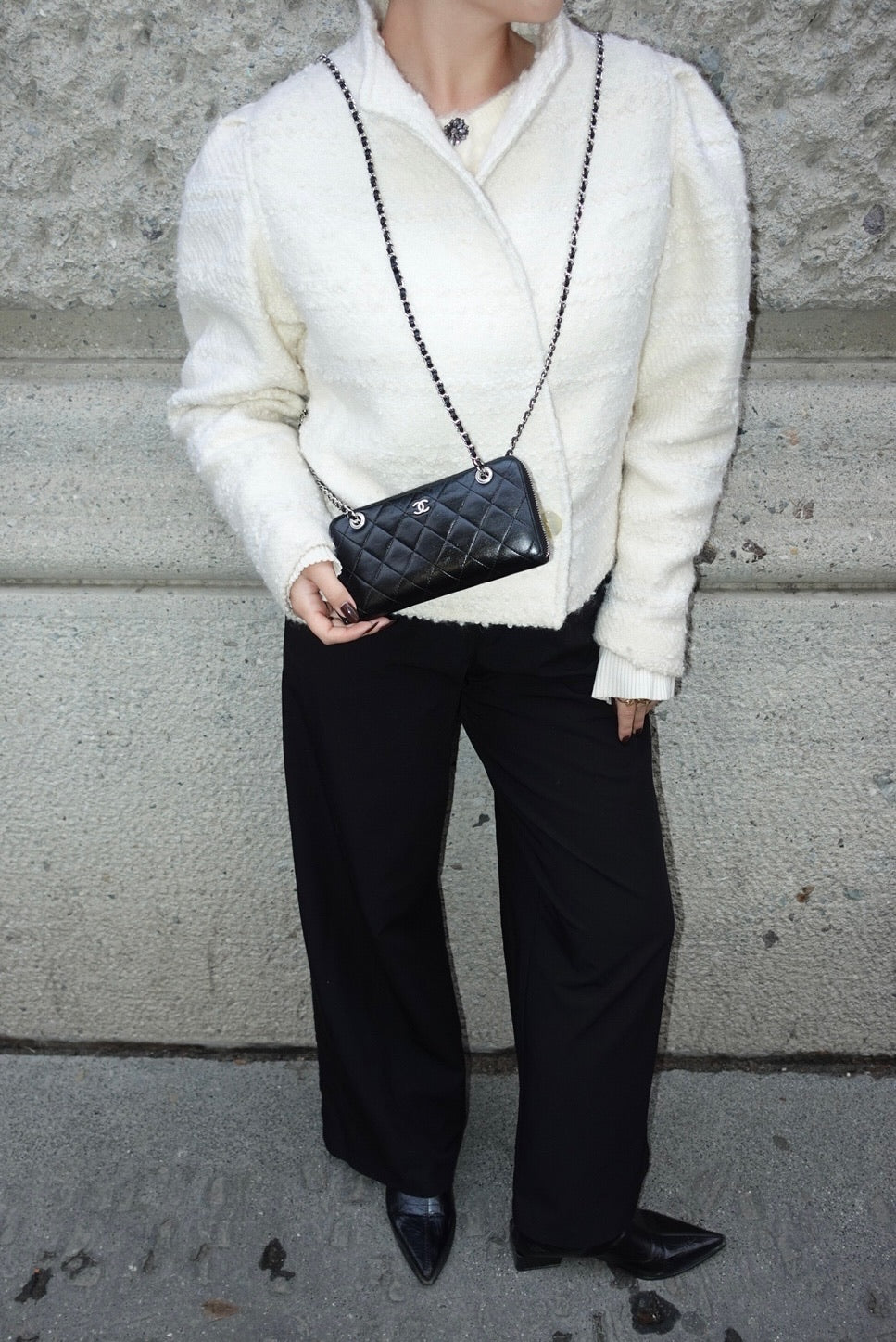 Re-Worked Chanel Timeless Zip Black Vintage Wallet with Chain