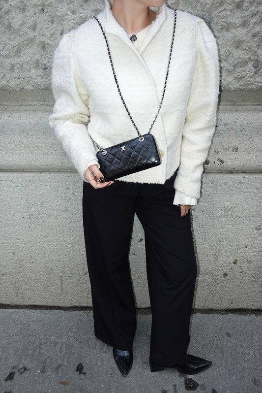 Re-Worked Chanel Timeless Zip Black Vintage Wallet with Chain