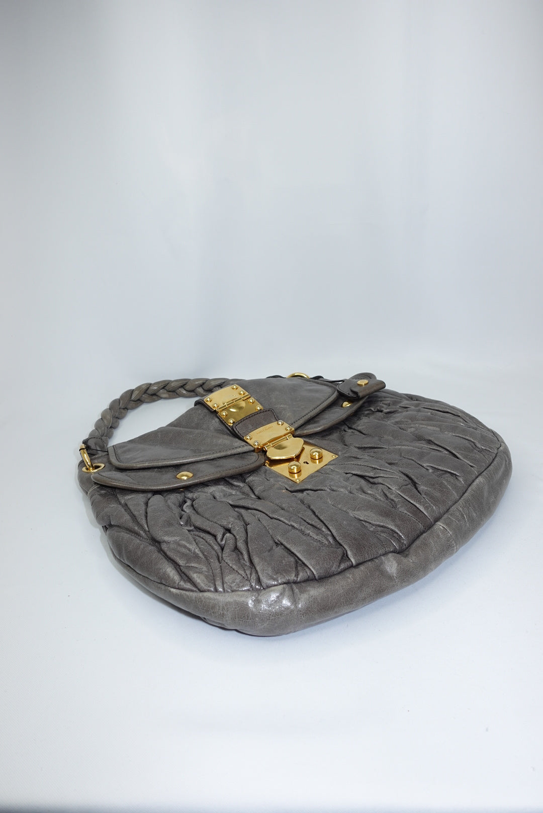 Miu Miu Vintage Gray Matelassé Coffer Shoulder Bag