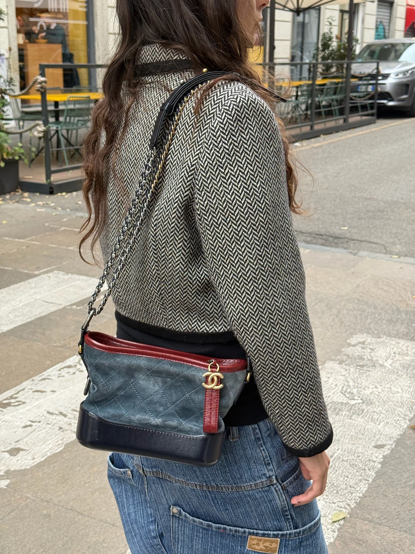 Versace B&W Chevron Vintage Short Blazer w/ Gold toned Buttons