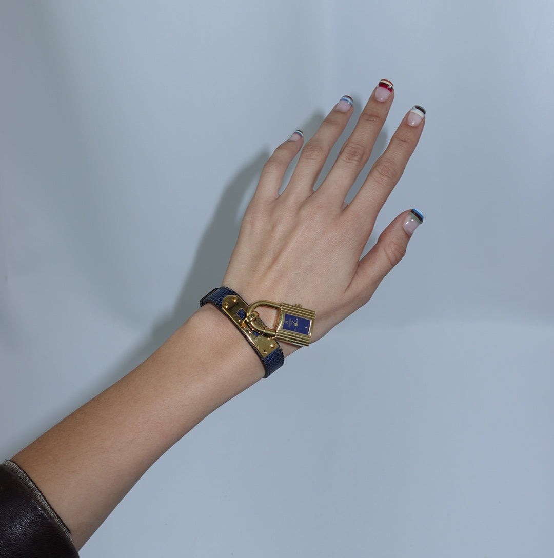 Hermès Kelly Watch Vintage Navy Leather Strap Gold Tone